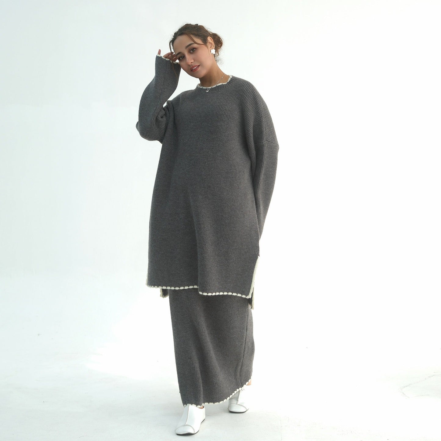 Thick Knit Winter 2-Piece Set | Warm Modest Fashion Skirt & Top | MH117