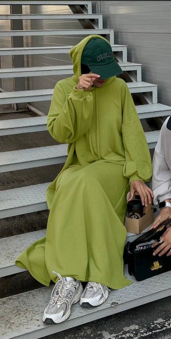 MH75 Muslim Women Hooded Sweatshirt Abaya Dress – Long Sleeve