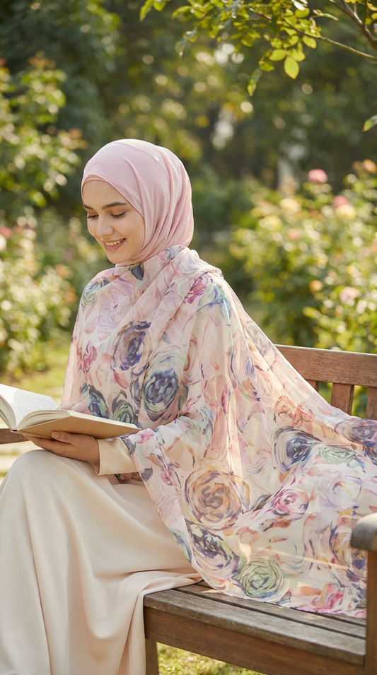 Diamond Purple Rose Mulberry Silk Scarf - Luxury Print Shawl | Premium Gift