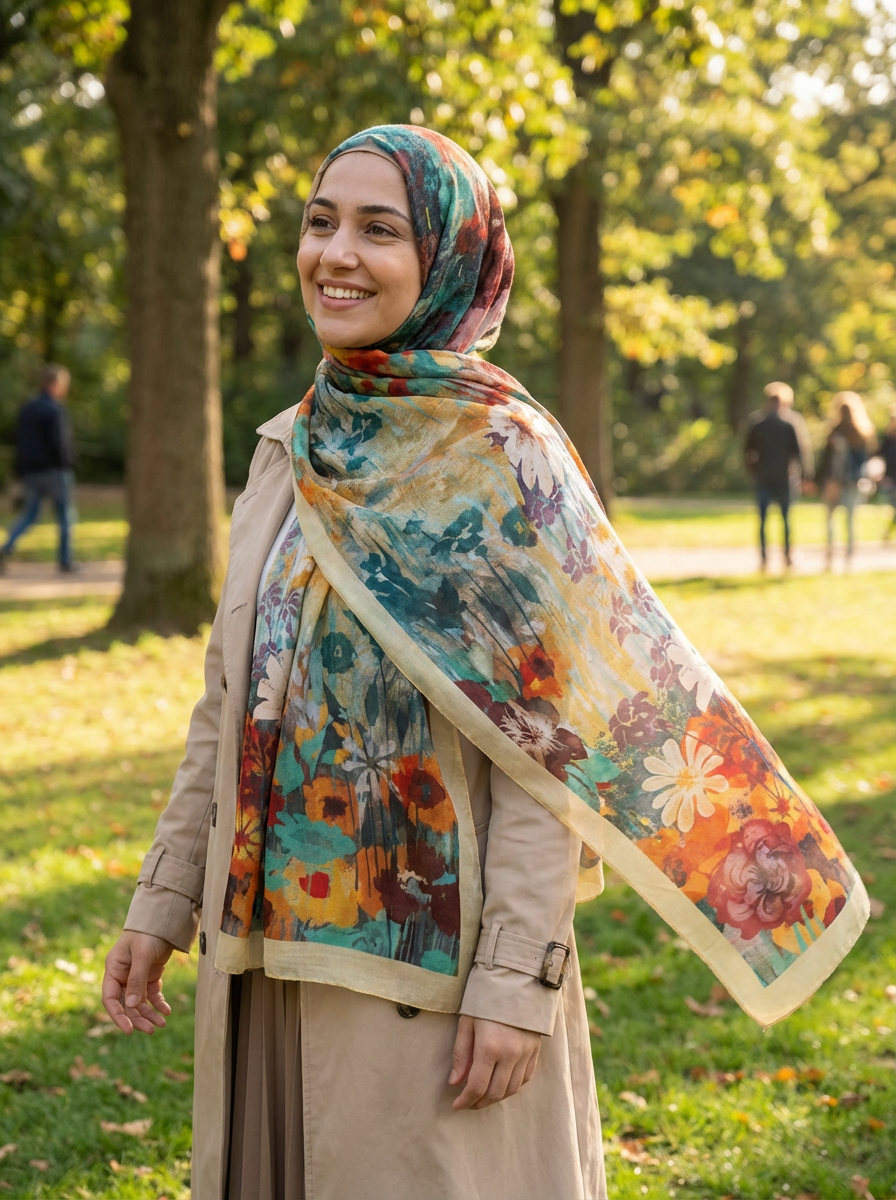 Colorful Blooms Mulberry Silk Scarf - Luxury Print Shawl | Premium Gift