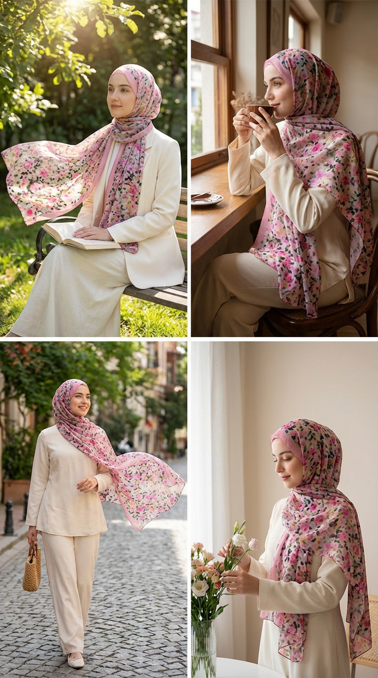 Pink Lavender Floral Mulberry Silk Scarf - Luxury Print Shawl | Premium Gift