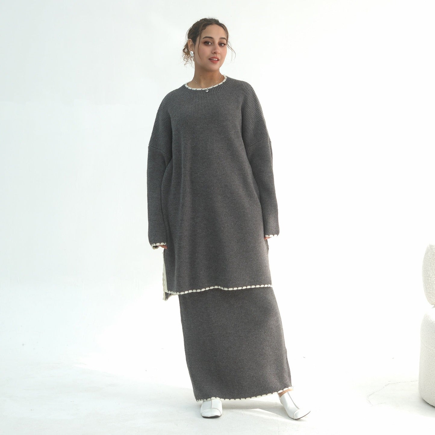 Thick Knit Winter 2-Piece Set | Warm Modest Fashion Skirt & Top | MH117