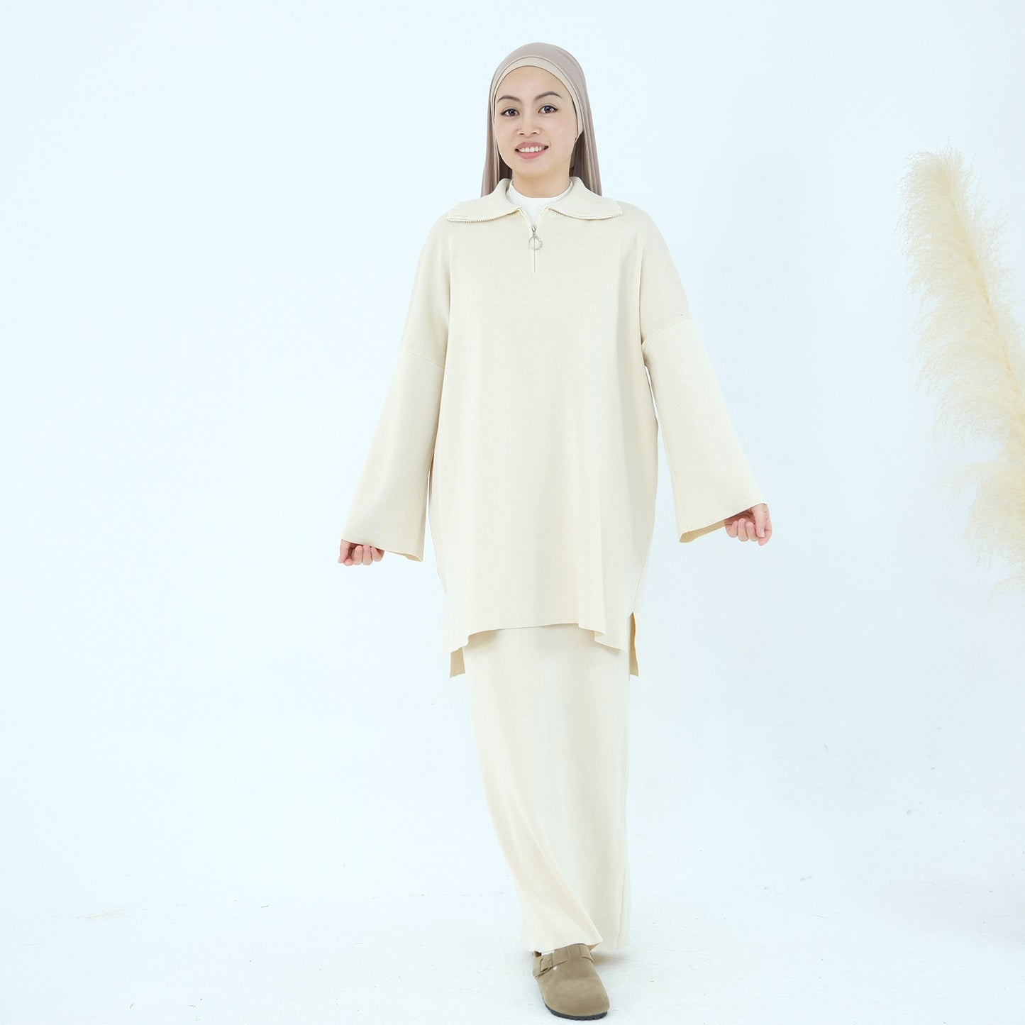 MH99 Thick Knit Two-Piece Set – Loose Sweater & Maxi Skirt for Winter