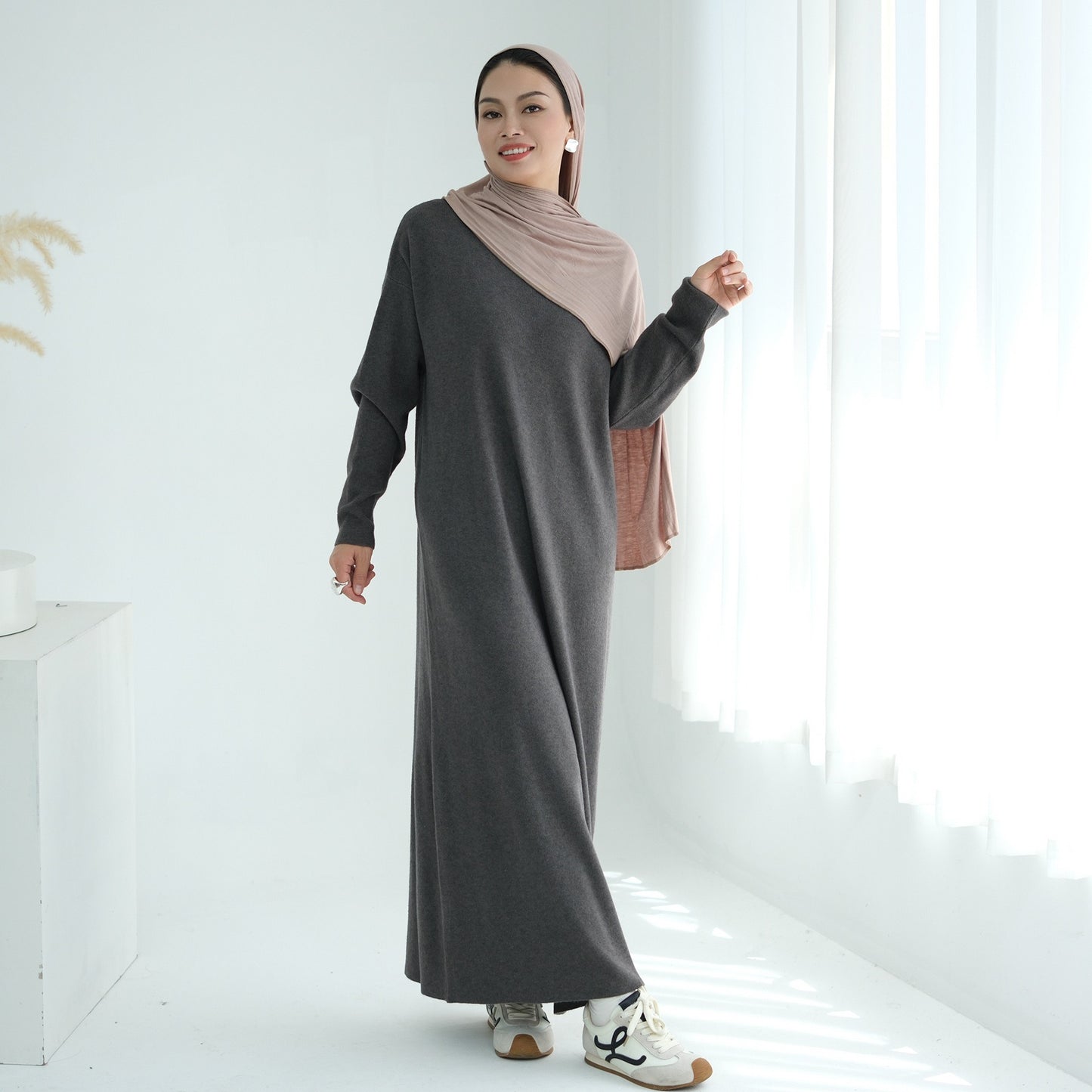 MH103 Autumn Winter Knit Maxi Dress for Muslim Women | Modest Long Sleeve Dress | No Hijab Included