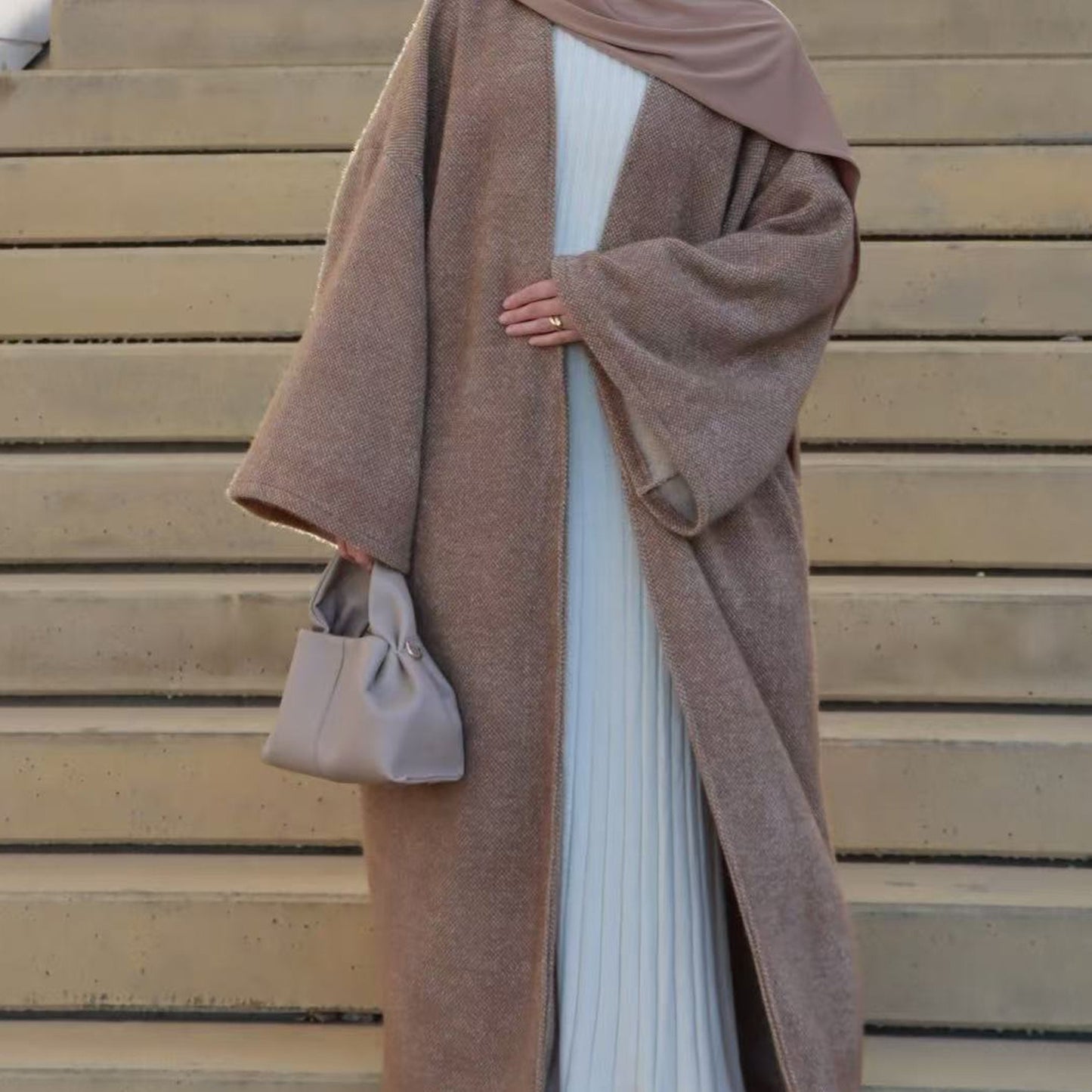 MH97 Velvet Open Abaya Cardigan with Belt – Long Sleeve Modest Outerwear