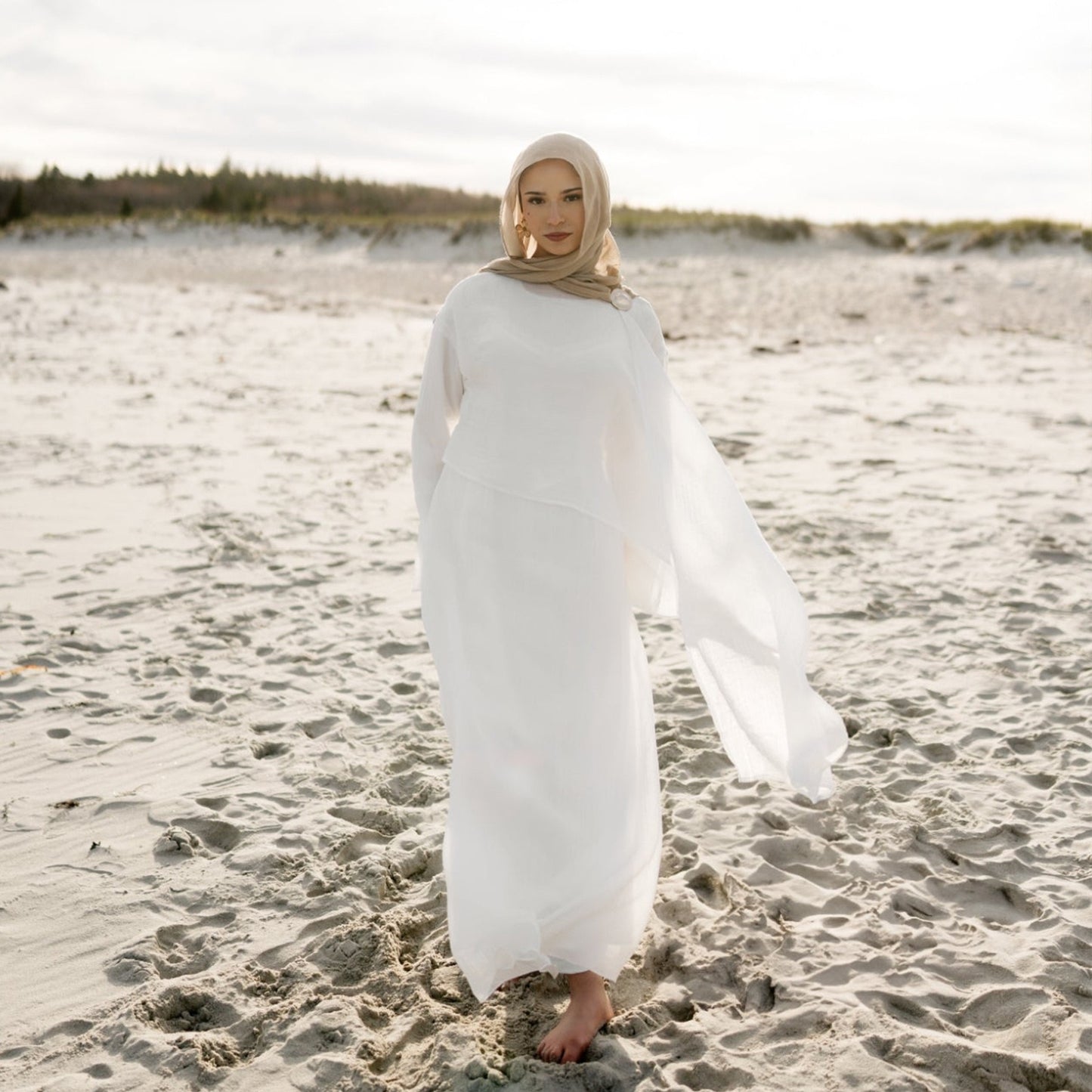 MH86 Double-Layer Abaya Dress – Solid Color, Tencel-Feel Stretch Knit Modest Maxi