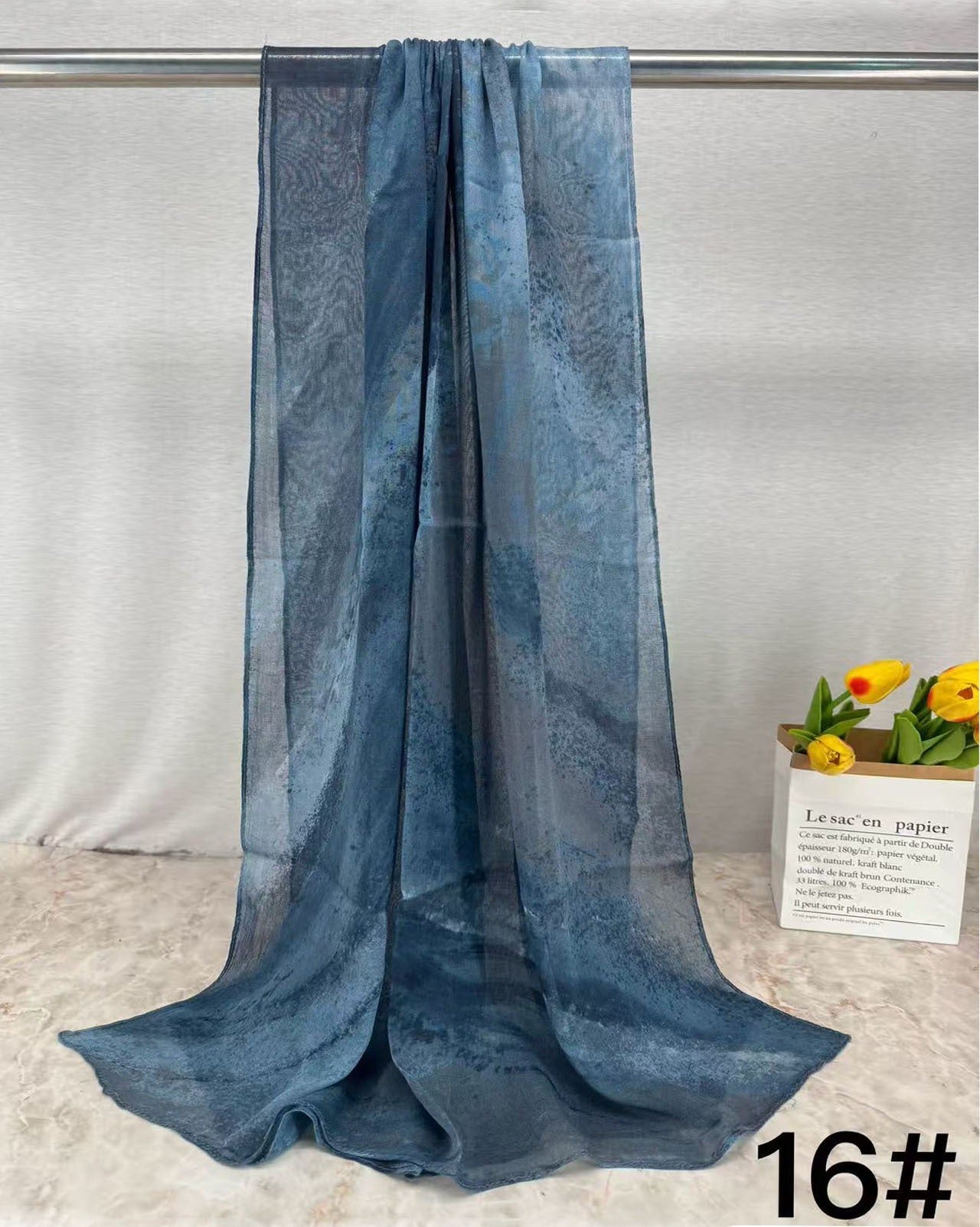 MH006 Premium Modal Hijab Scarf - Elegant Ink Print Shawl Women