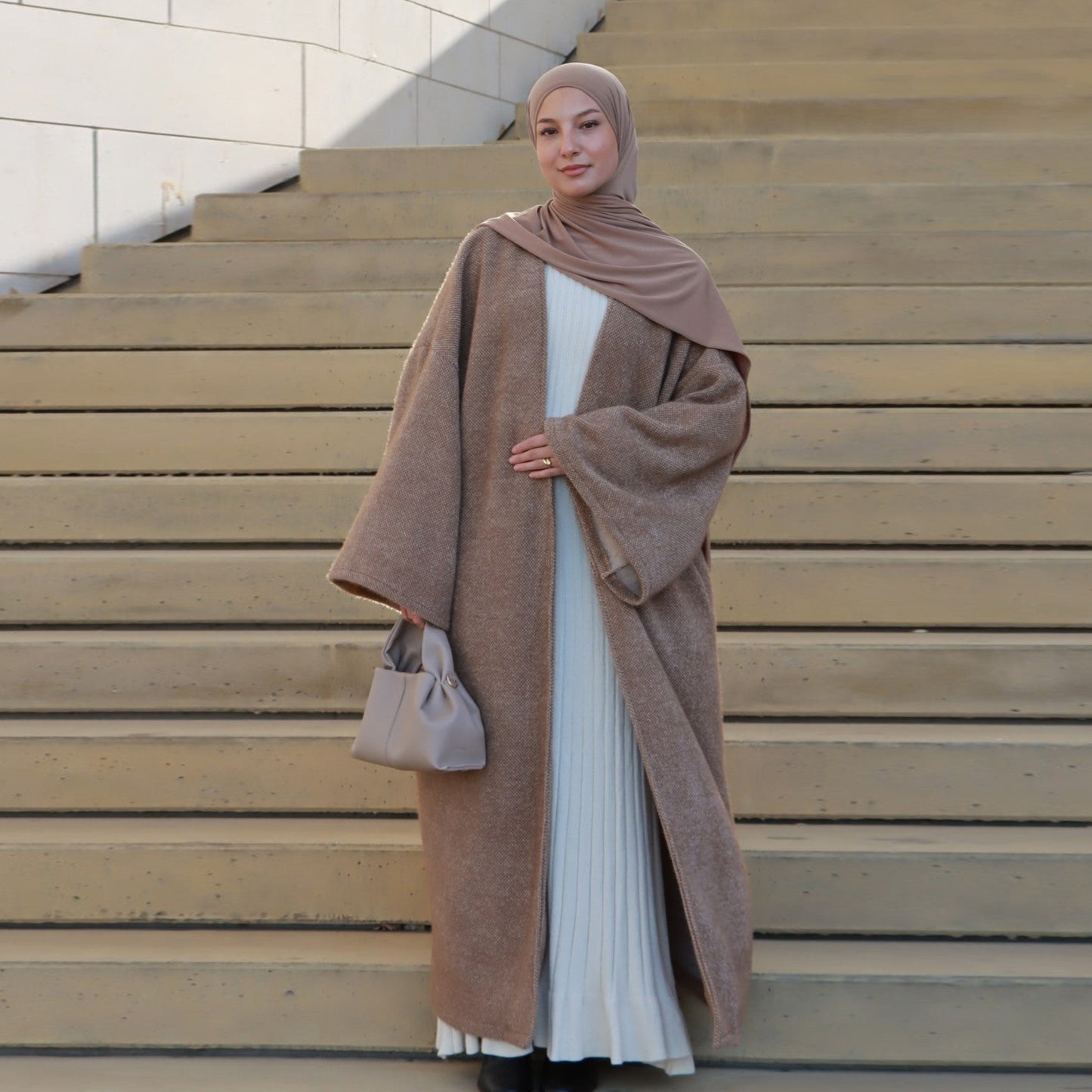 MH97 Velvet Open Abaya Cardigan with Belt – Long Sleeve Modest Outerwear