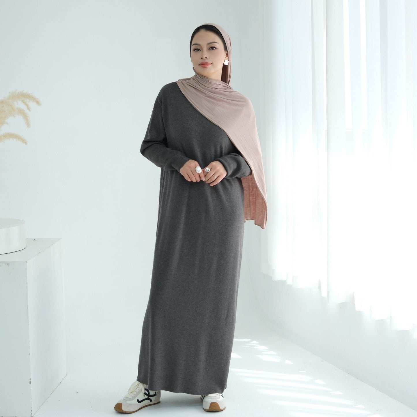 MH103 Autumn Winter Knit Maxi Dress for Muslim Women | Modest Long Sleeve Dress | No Hijab Included
