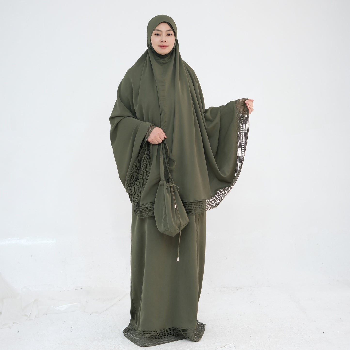 MH91 Khimar Prayer Set – 4-Piece Modest Outfit with Lace Trim & Drawstring Bag