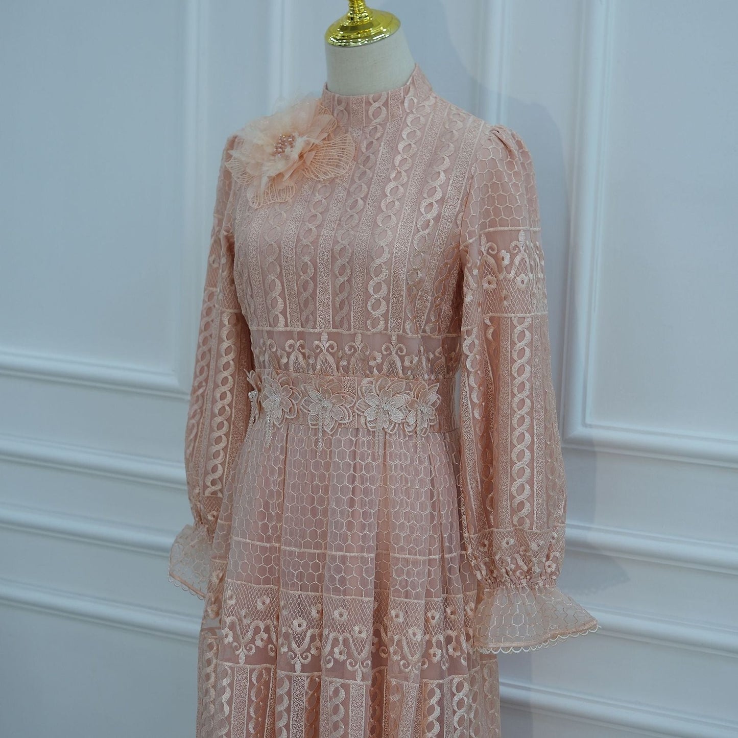 MH134 Elegant Embroidered Double Layer Abaya Dress – Luxury Modest Maxi Gown for Muslim Women