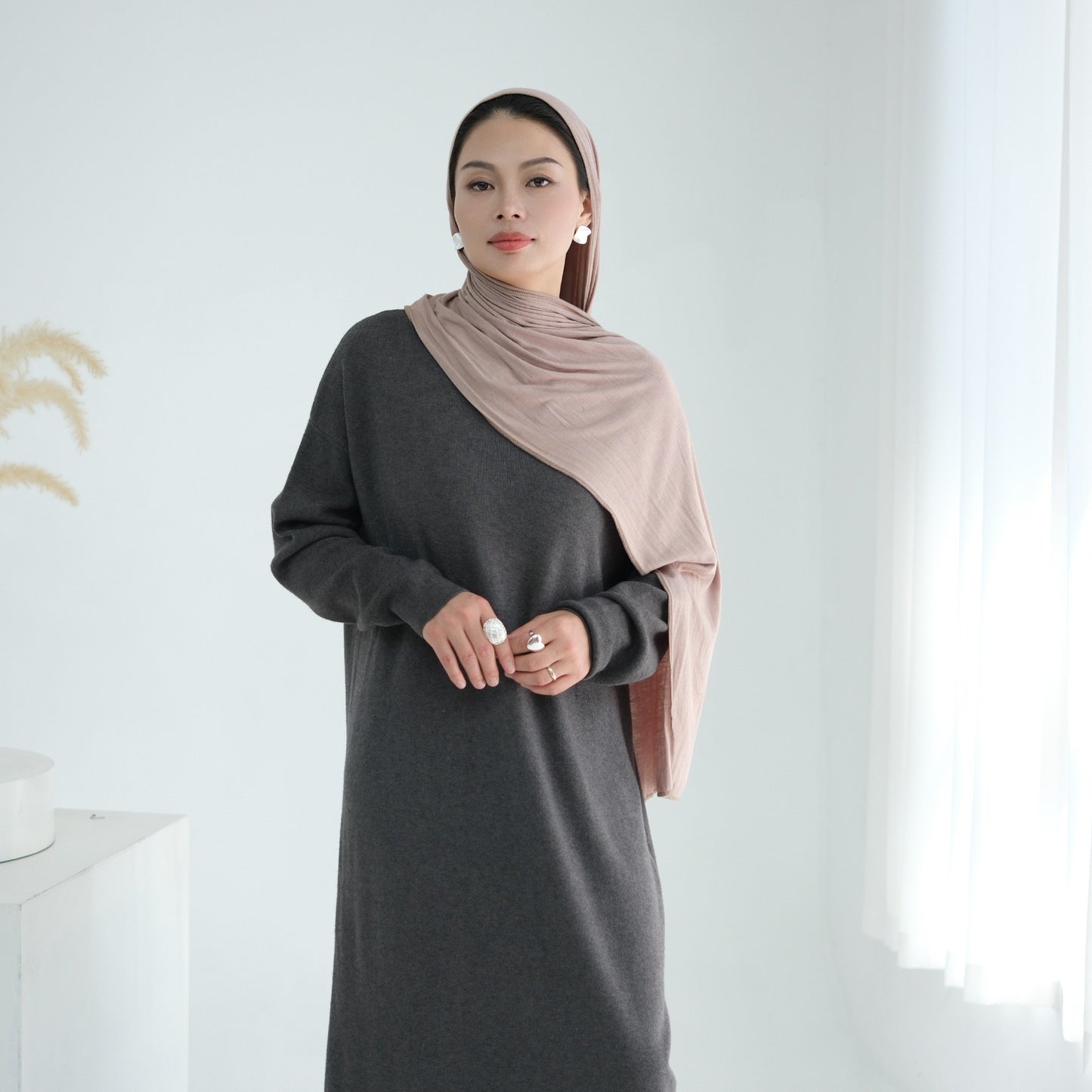 MH103 Autumn Winter Knit Maxi Dress for Muslim Women | Modest Long Sleeve Dress | No Hijab Included