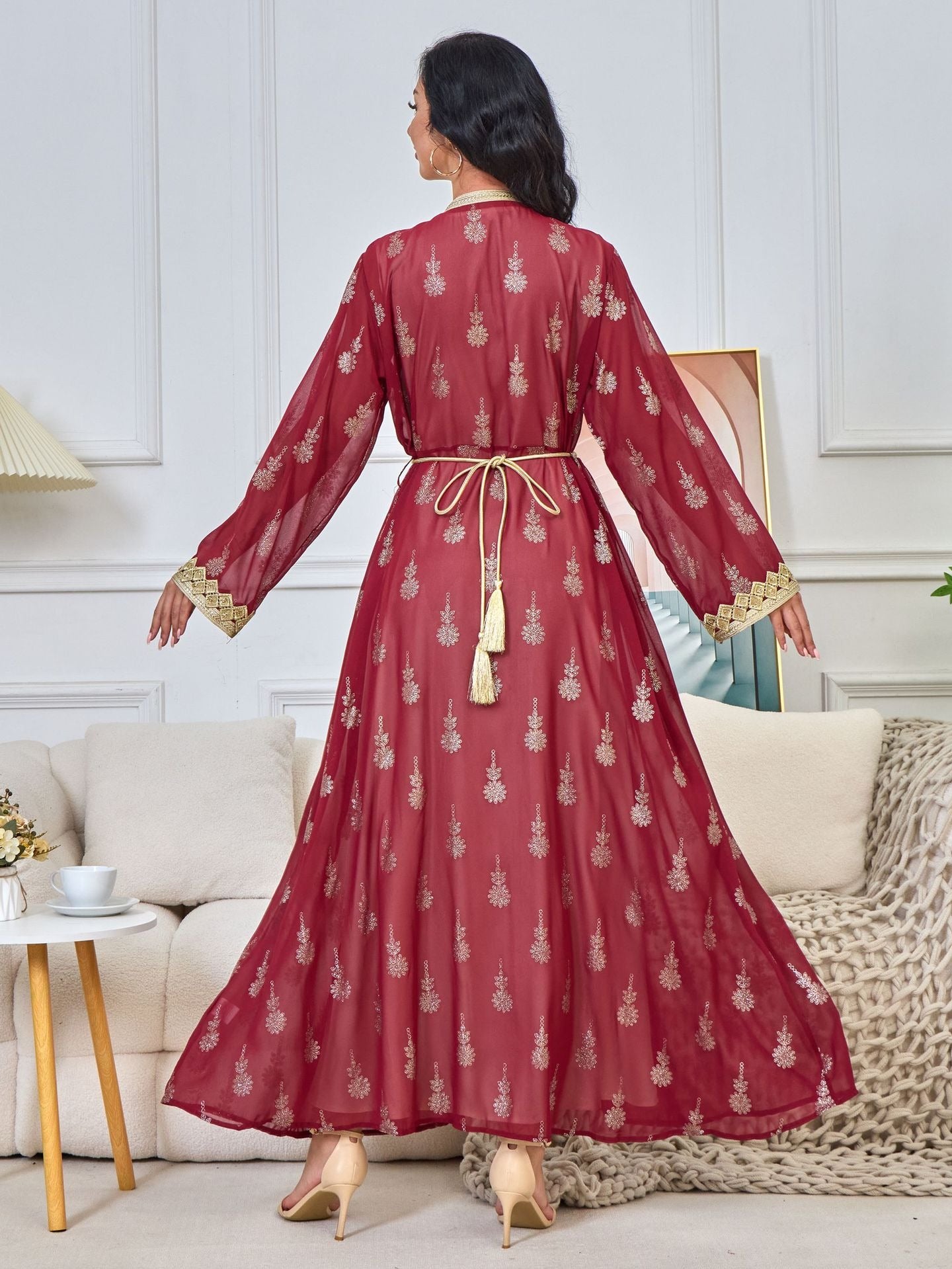 MH127 Embroidered Two Piece Abaya Set – Luxury Open Front Cardigan Abaya Dress for Eid & Formal Wear