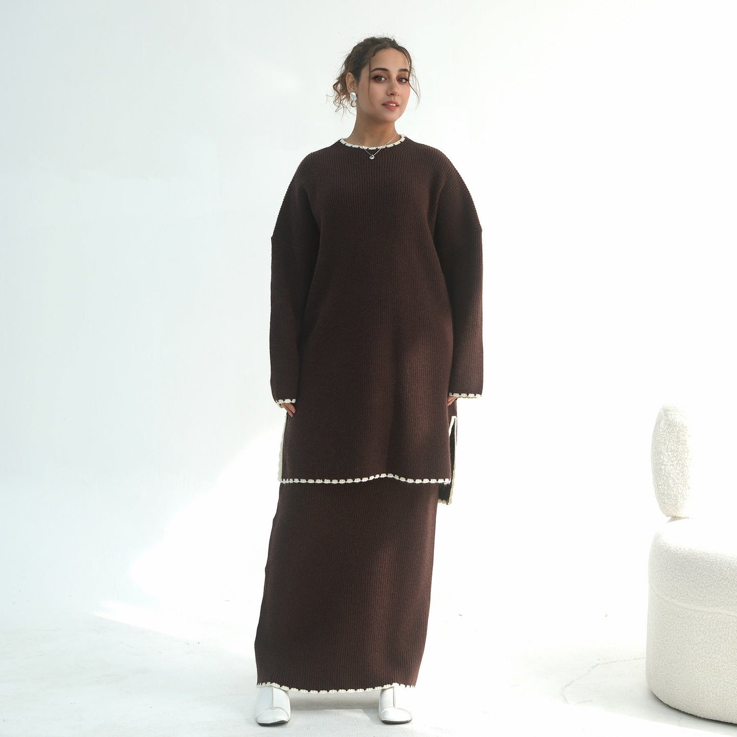 Thick Knit Winter 2-Piece Set | Warm Modest Fashion Skirt & Top | MH117