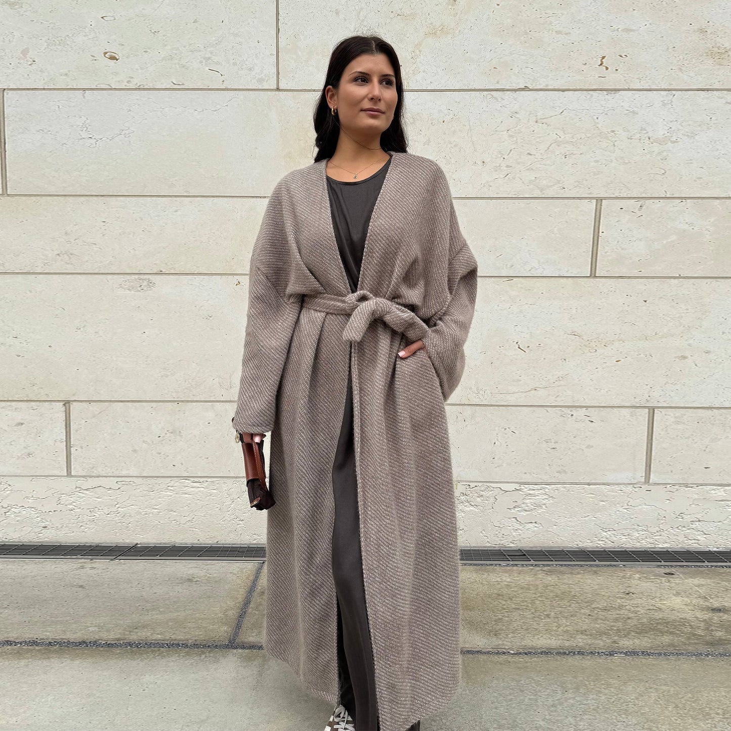 MH97 Velvet Open Abaya Cardigan with Belt – Long Sleeve Modest Outerwear