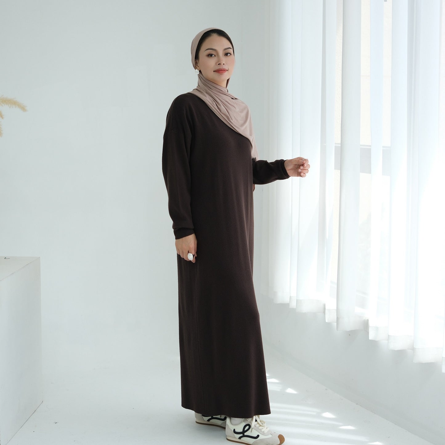 MH103 Autumn Winter Knit Maxi Dress for Muslim Women | Modest Long Sleeve Dress | No Hijab Included