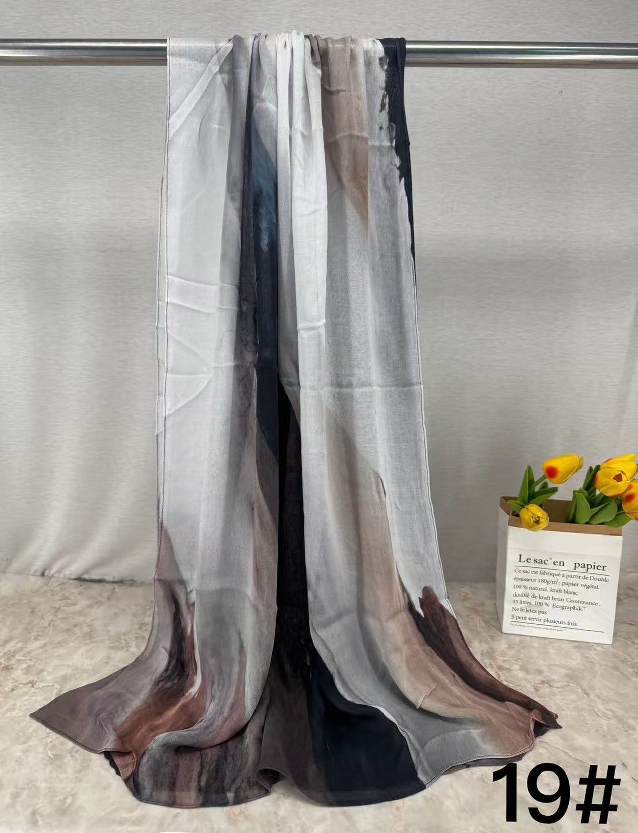 MH006 Premium Modal Hijab Scarf - Elegant Ink Print Shawl Women