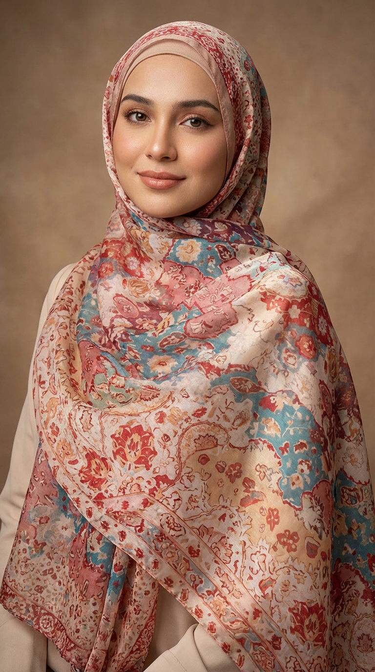Pink Bohemian Mulberry Silk Scarf - Luxury Print Shawl | Premium Gift