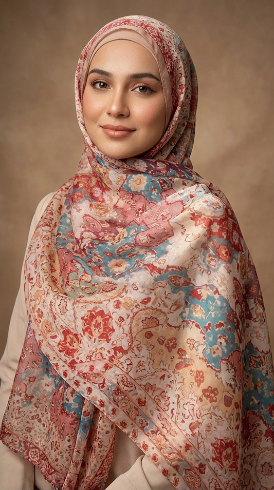 Pink Bohemian Mulberry Silk Scarf - Luxury Print Shawl | Premium Gift