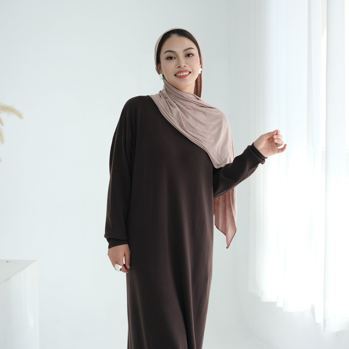 MH103 Autumn Winter Knit Maxi Dress for Muslim Women | Modest Long Sleeve Dress | No Hijab Included