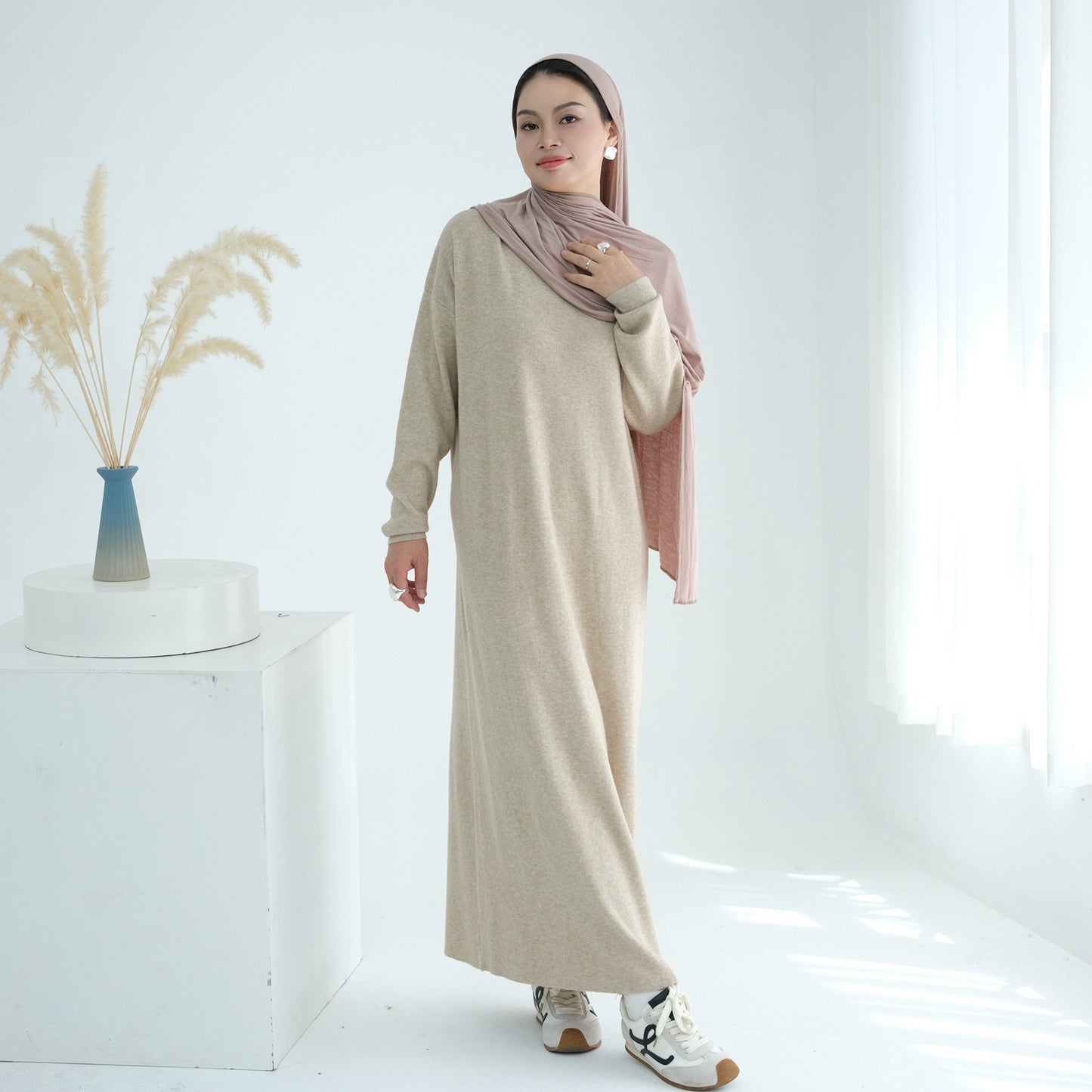 MH103 Autumn Winter Knit Maxi Dress for Muslim Women | Modest Long Sleeve Dress | No Hijab Included