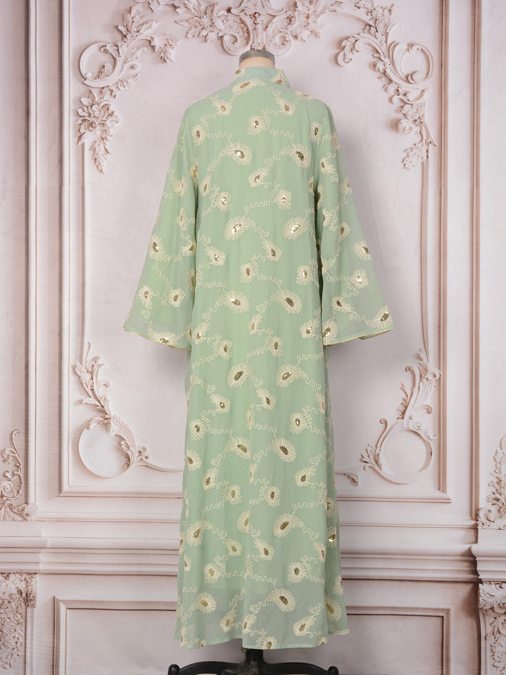 MH133 Luxury Embroidered Sequin Abaya Dress – Elegant Pink Modest Kaftan for Eid & Special Occasions