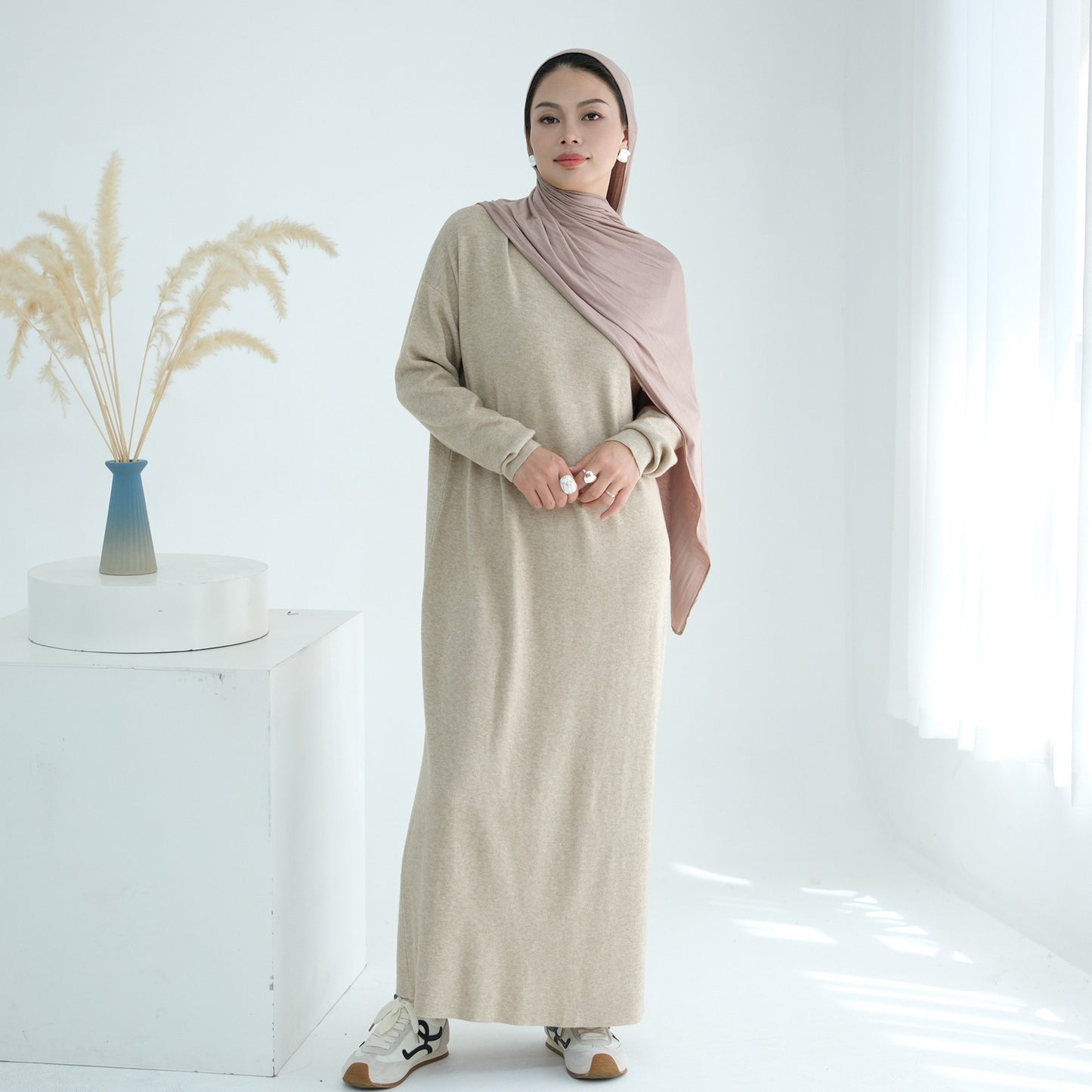 MH103 Autumn Winter Knit Maxi Dress for Muslim Women | Modest Long Sleeve Dress | No Hijab Included