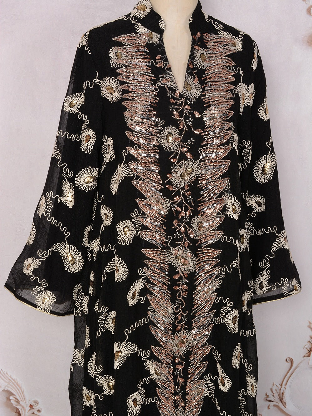 MH133 Luxury Embroidered Sequin Abaya Dress – Elegant Pink Modest Kaftan for Eid & Special Occasions