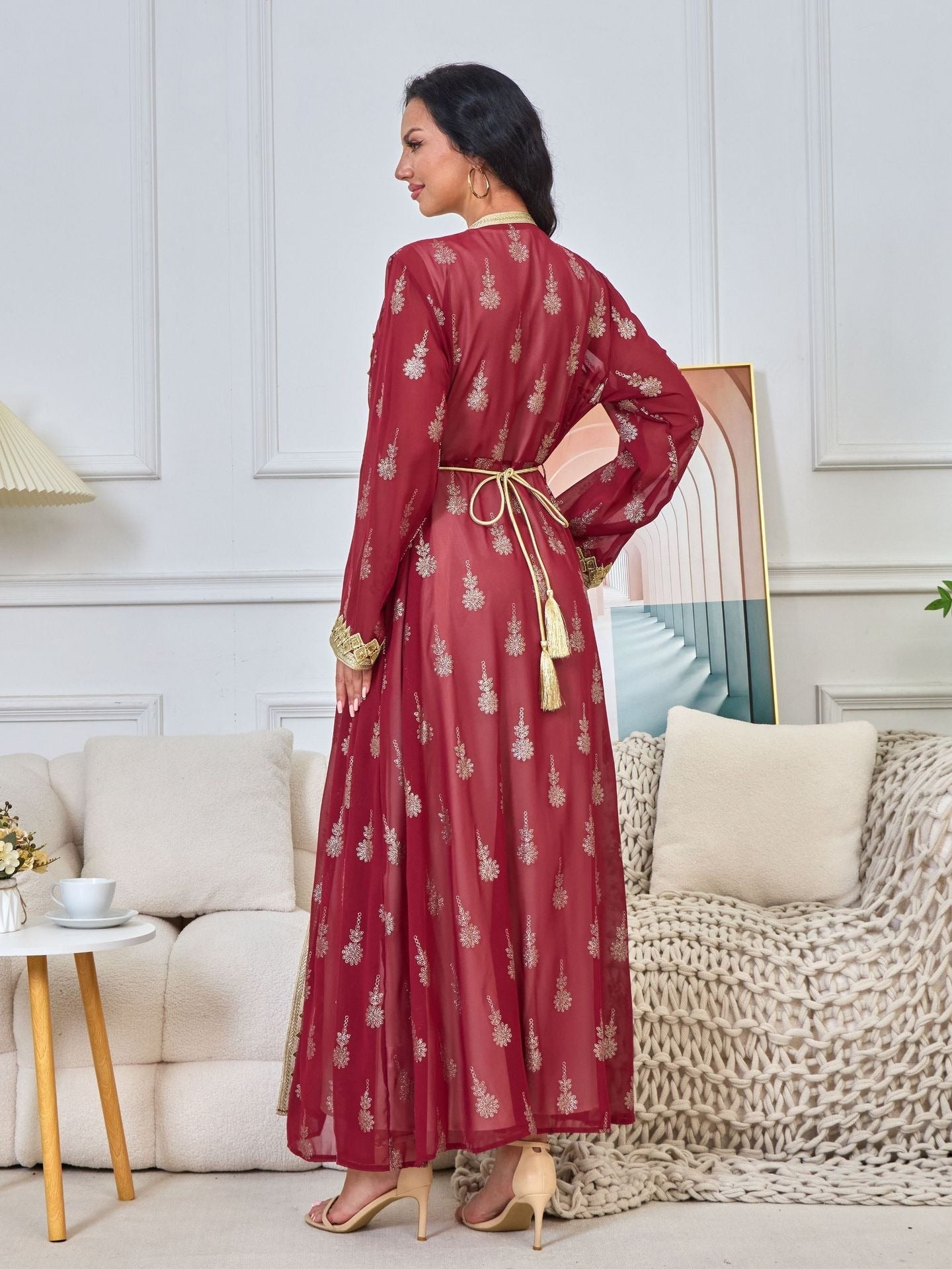 MH127 Embroidered Two Piece Abaya Set – Luxury Open Front Cardigan Abaya Dress for Eid & Formal Wear