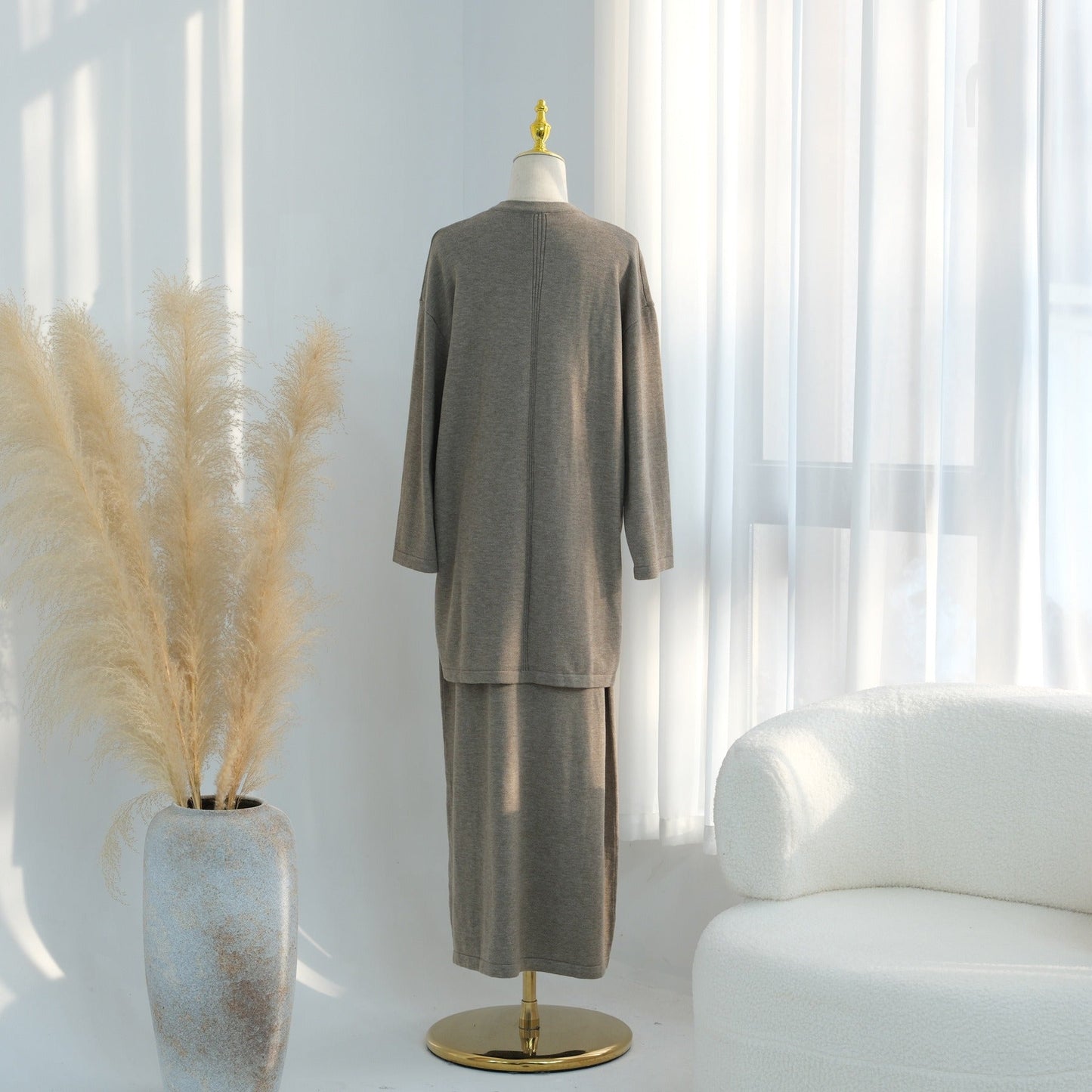 Knitted 3-Piece Set Skirt Top Cardigan | Modest Fashion Outfit | MH116