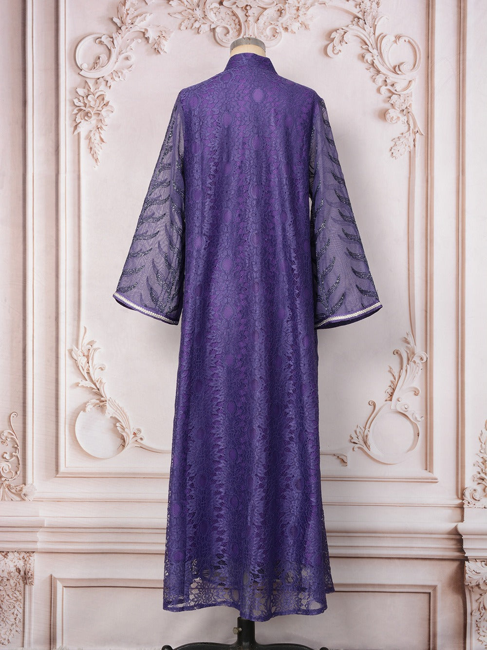 MH129 Beaded Embroidered Abaya Set – Elegant Mesh Modest Eid Dress for Muslim Women