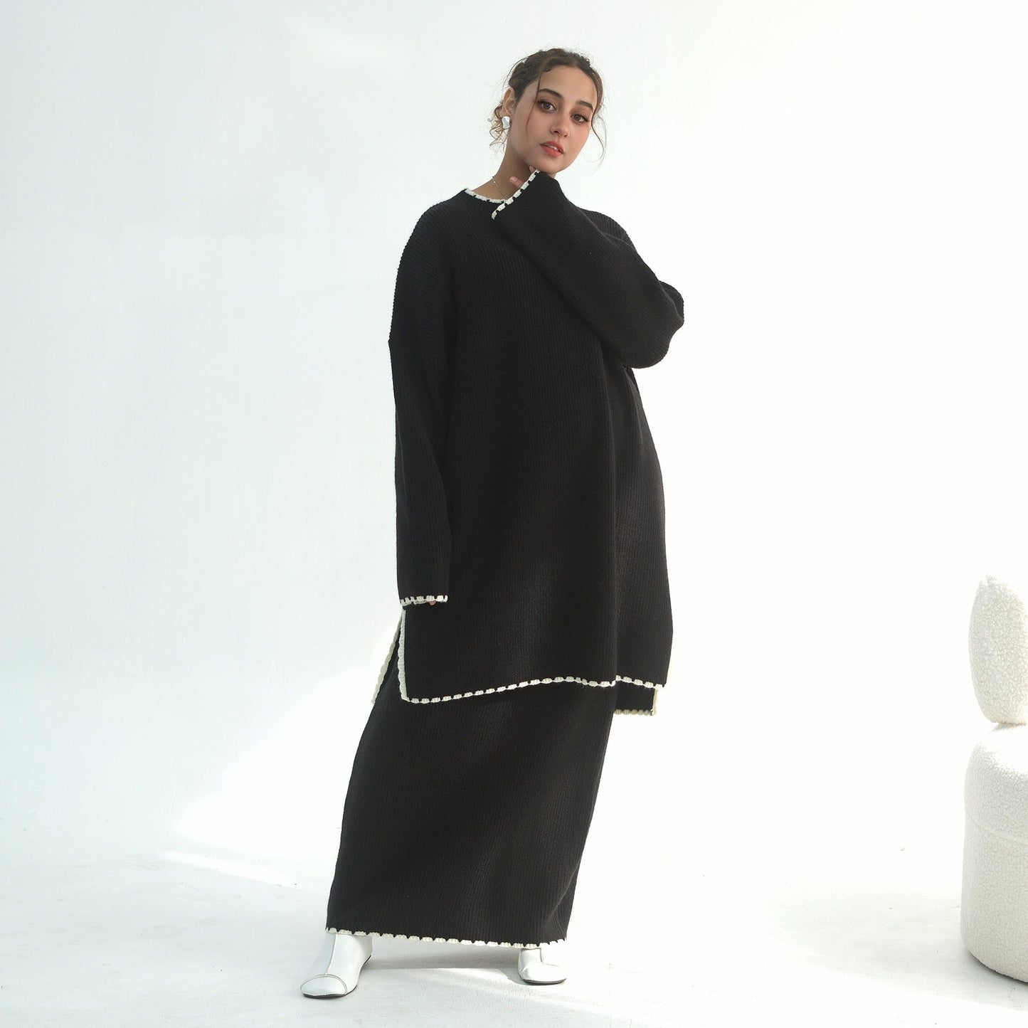 Thick Knit Winter 2-Piece Set | Warm Modest Fashion Skirt & Top | MH117