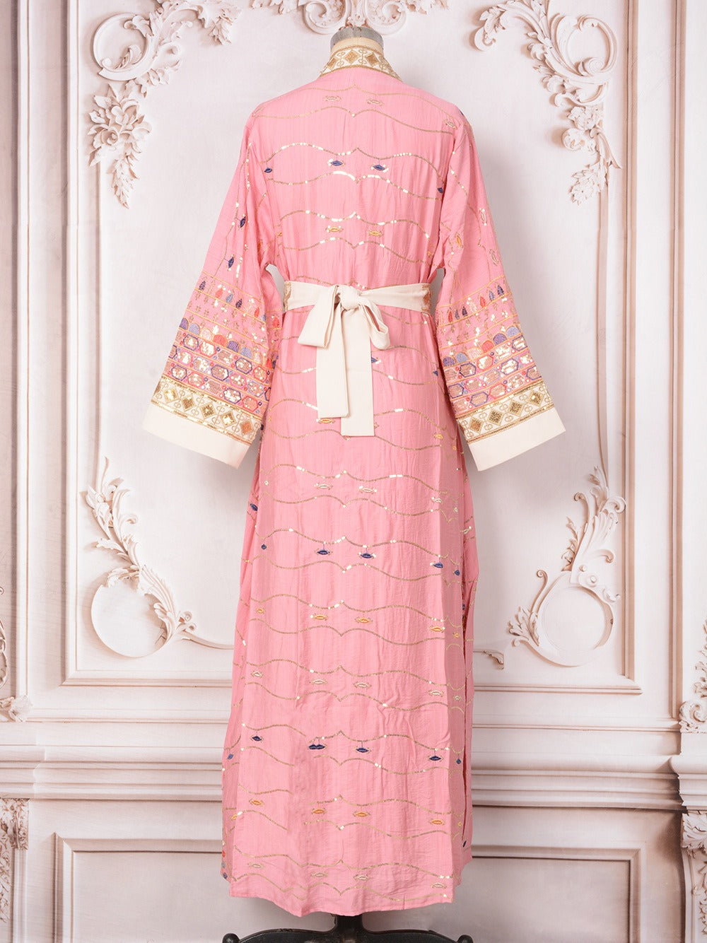 MH130 Luxury Beaded Open Abaya Set – Embroidered Modest Eid Kimono Dress for Muslim Women