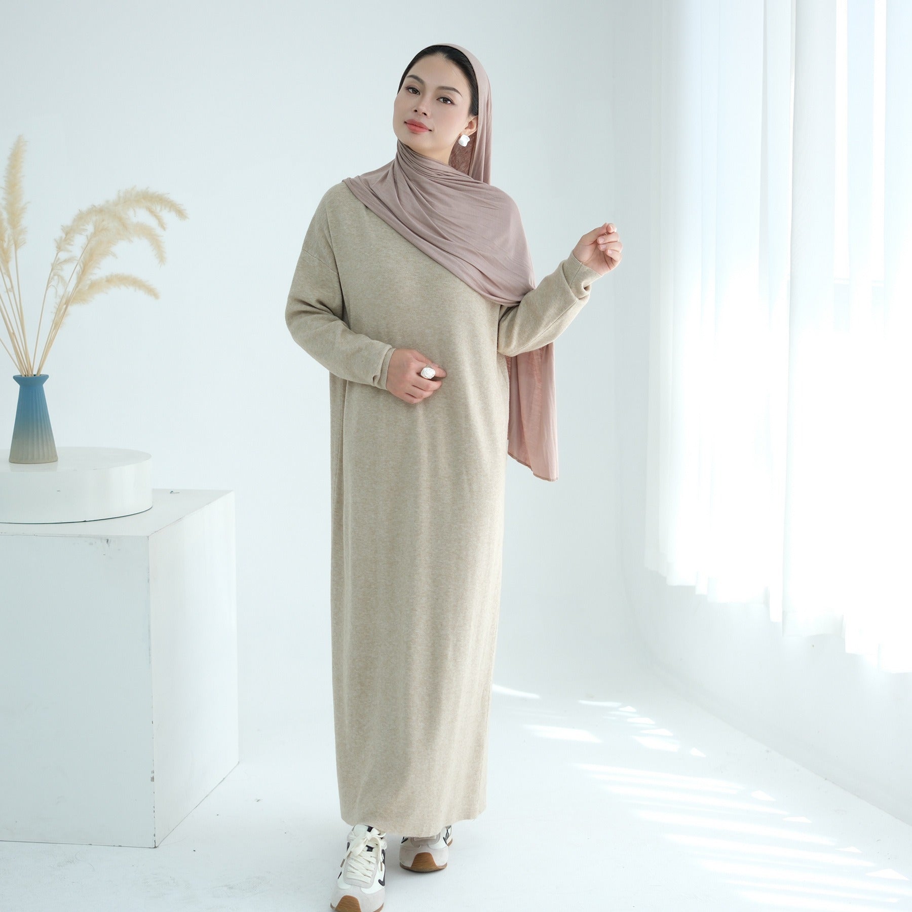 Autumn Winter Knit Maxi Dress for Muslim Women - Premium Modest Wear | Coffee Brown / Free SIZE Autumn Winter Knit Maxi Dress for Muslim Women - Premium Modest Wear | Coffee Brown / Free SIZE