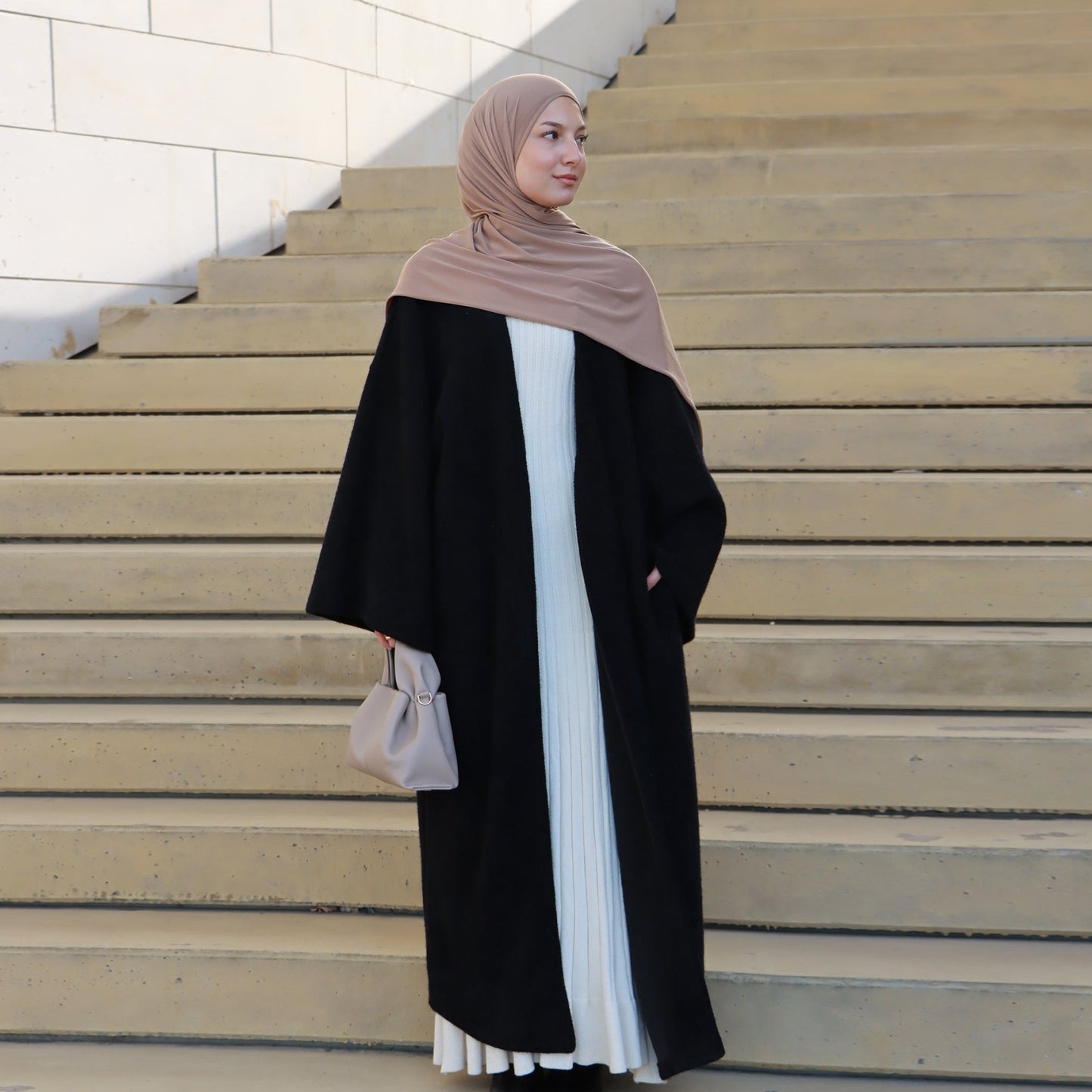MH97 Velvet Open Abaya Cardigan with Belt – Long Sleeve Modest Outerwear
