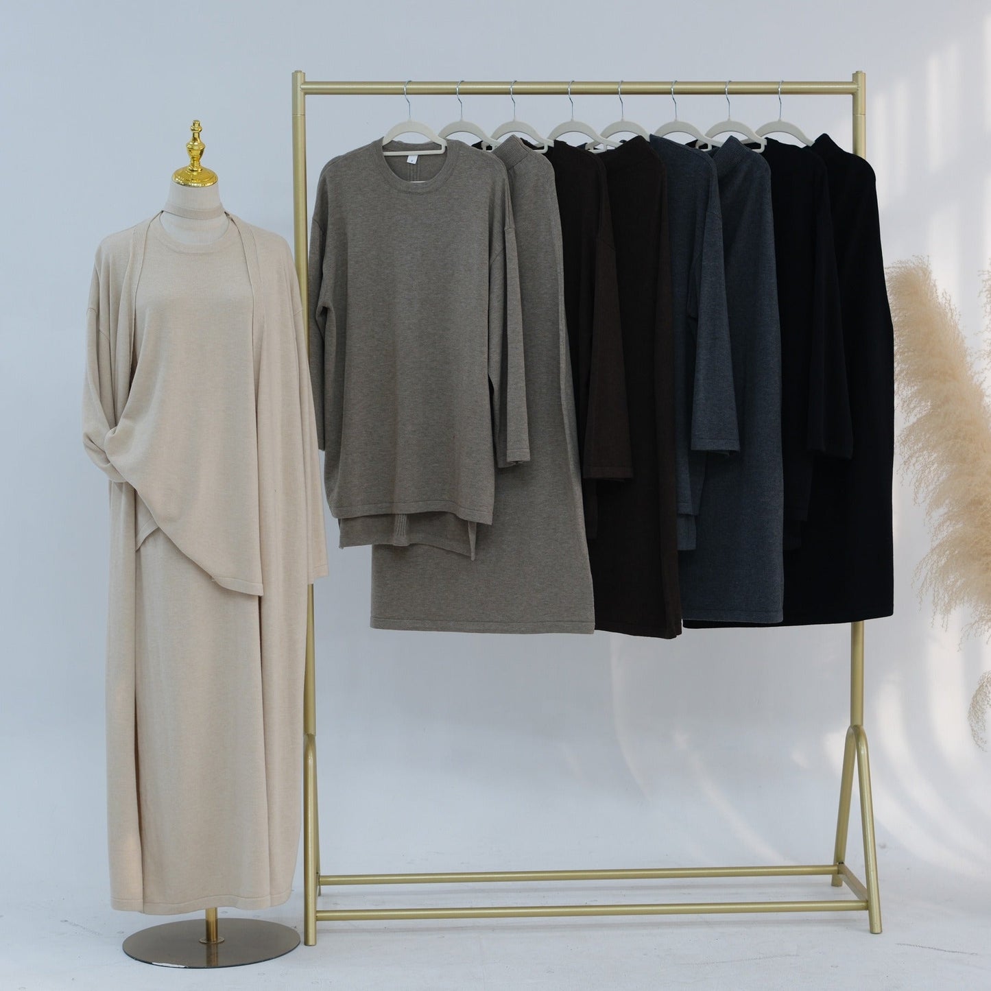 Knitted 3-Piece Set Skirt Top Cardigan | Modest Fashion Outfit | MH116