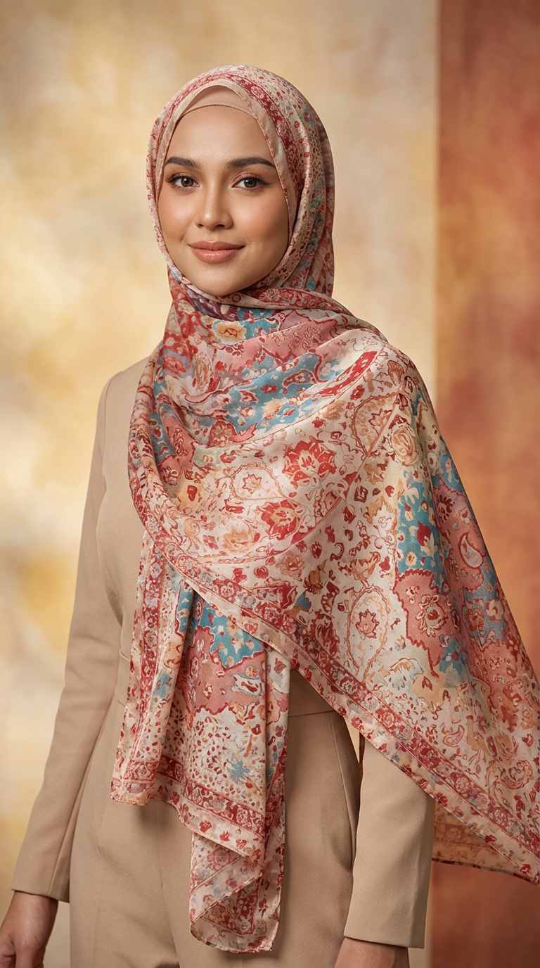 Pink Bohemian Mulberry Silk Scarf - Luxury Print Shawl | Premium Gift