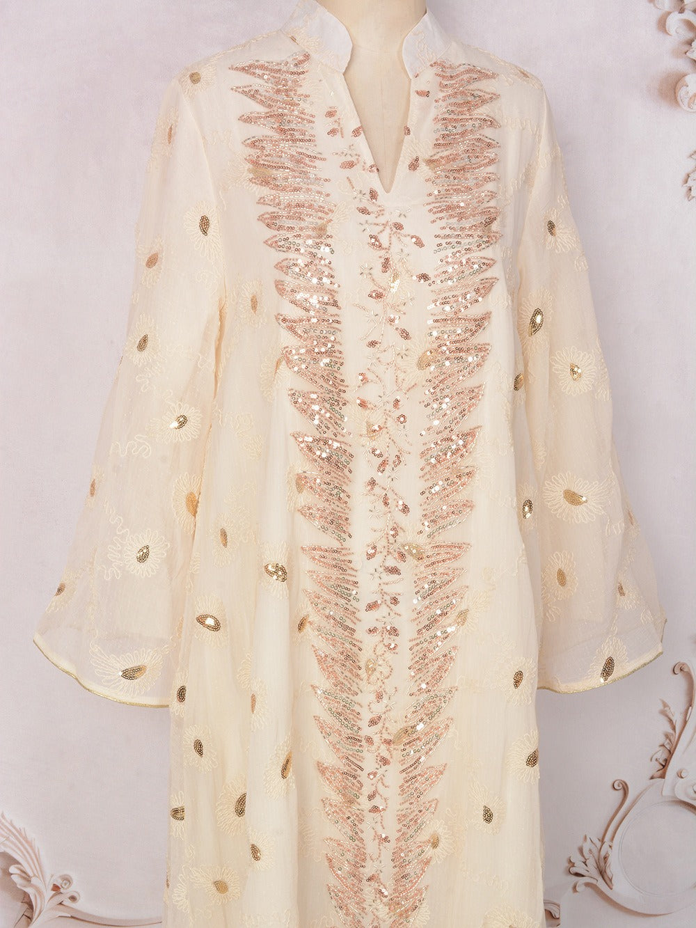 MH133 Luxury Embroidered Sequin Abaya Dress – Elegant Pink Modest Kaftan for Eid & Special Occasions