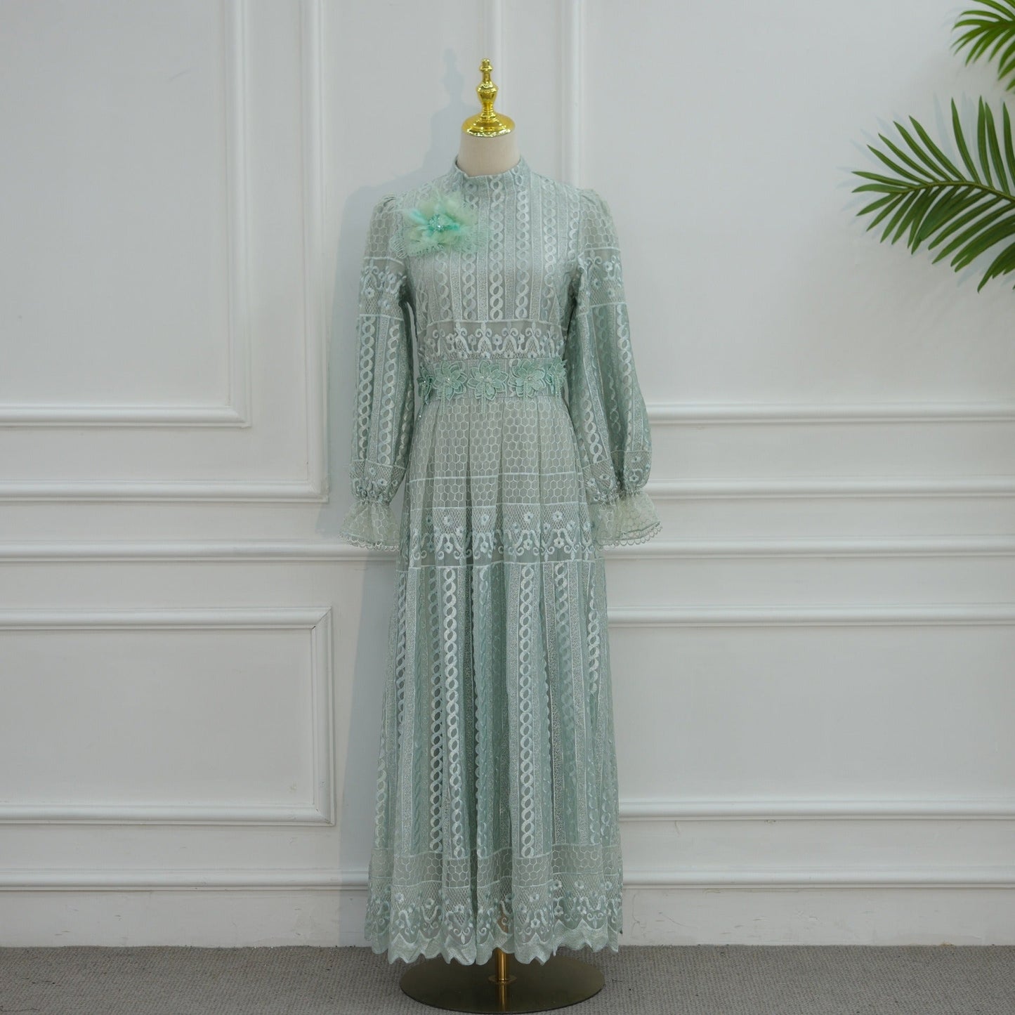 MH134 Elegant Embroidered Double Layer Abaya Dress – Luxury Modest Maxi Gown for Muslim Women