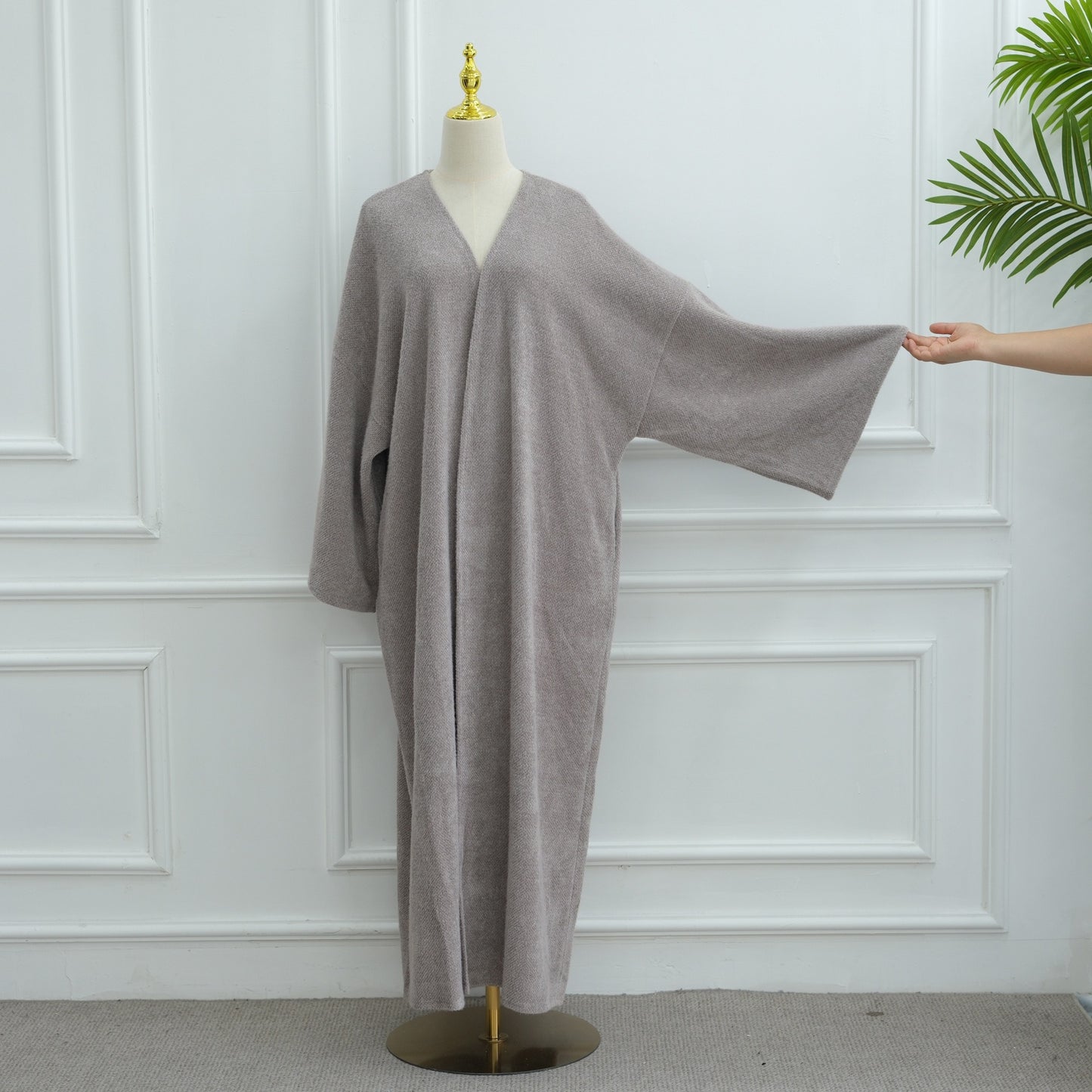 MH97 Velvet Open Abaya Cardigan with Belt – Long Sleeve Modest Outerwear