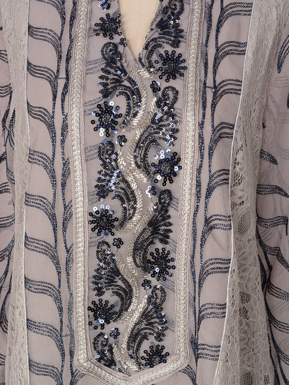MH129 Beaded Embroidered Abaya Set – Elegant Mesh Modest Eid Dress for Muslim Women