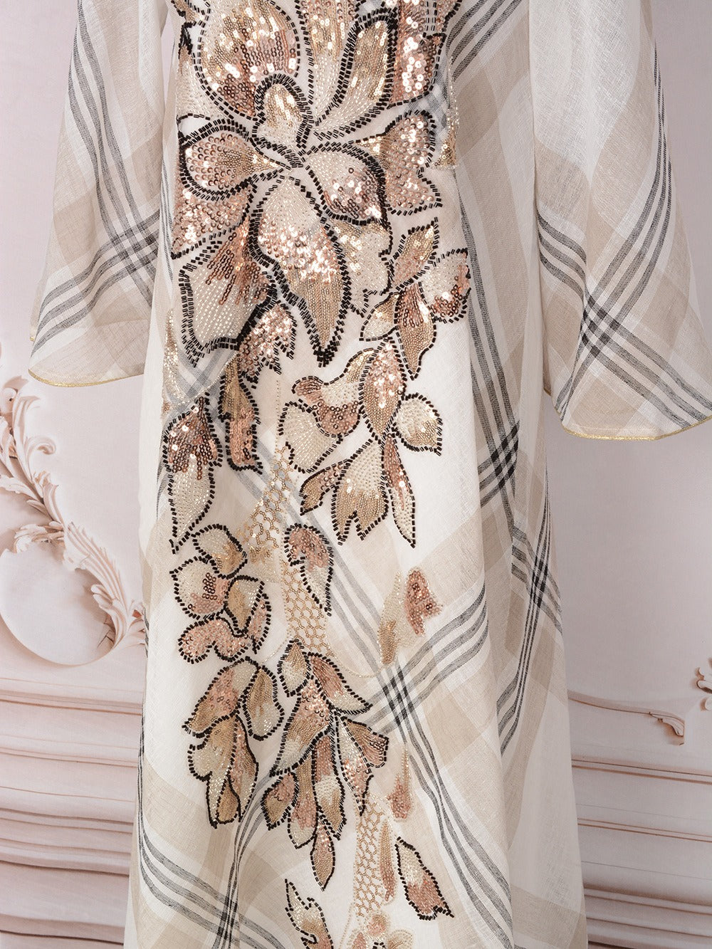 MH128 Plaid Sequin Embroidered Abaya Dress – Elegant Modest Party Maxi for Muslim Women