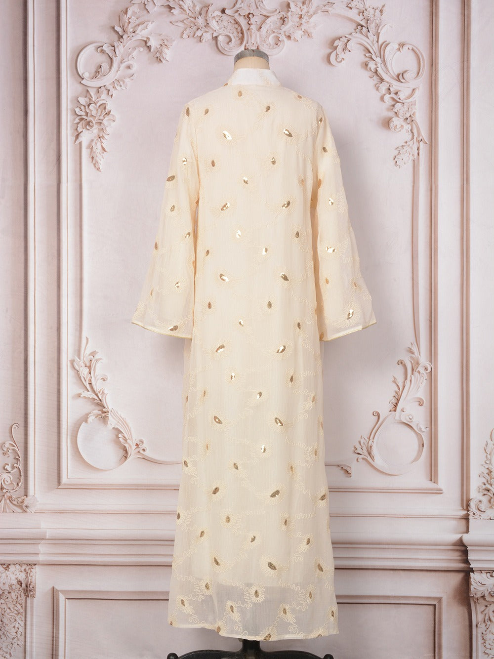 MH133 Luxury Embroidered Sequin Abaya Dress – Elegant Pink Modest Kaftan for Eid & Special Occasions