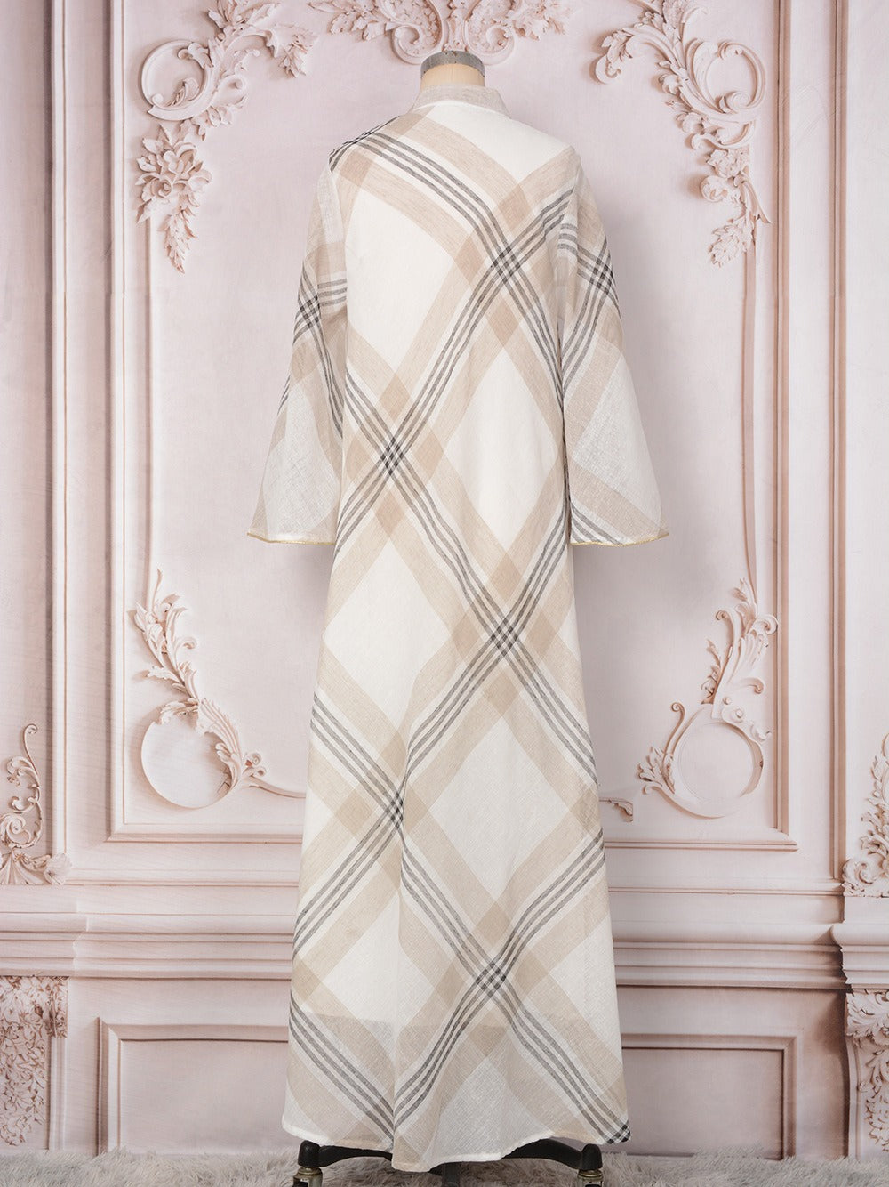 MH128 Plaid Sequin Embroidered Abaya Dress – Elegant Modest Party Maxi for Muslim Women