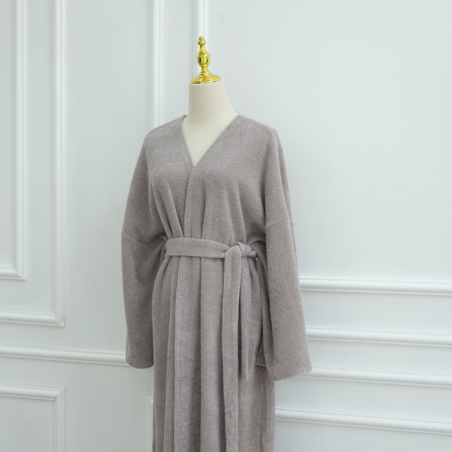 MH97 Velvet Open Abaya Cardigan with Belt – Long Sleeve Modest Outerwear