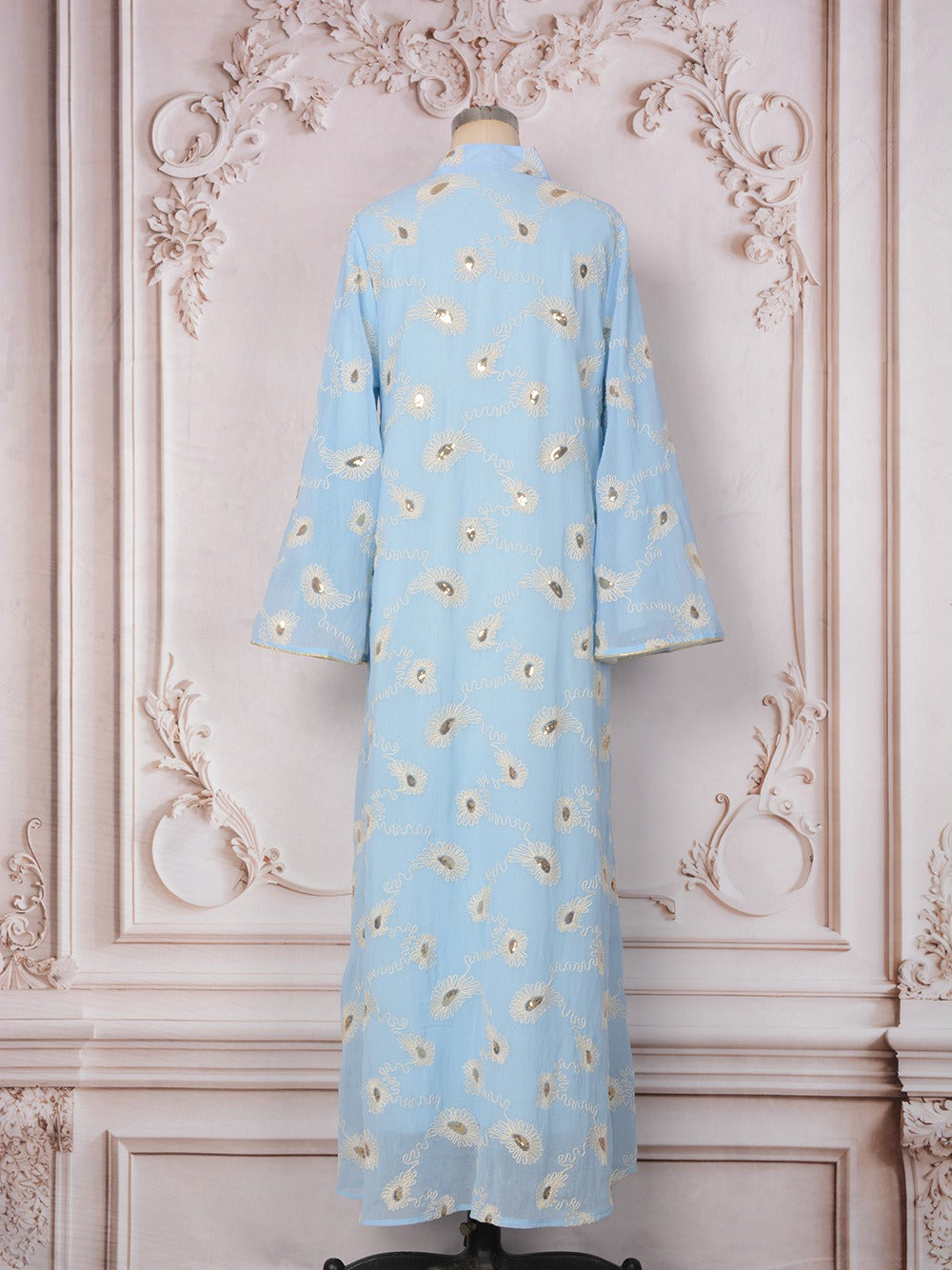 MH133 Luxury Embroidered Sequin Abaya Dress – Elegant Pink Modest Kaftan for Eid & Special Occasions