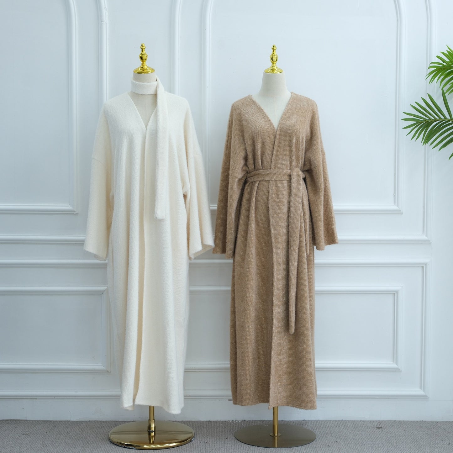 MH97 Velvet Open Abaya Cardigan with Belt – Long Sleeve Modest Outerwear