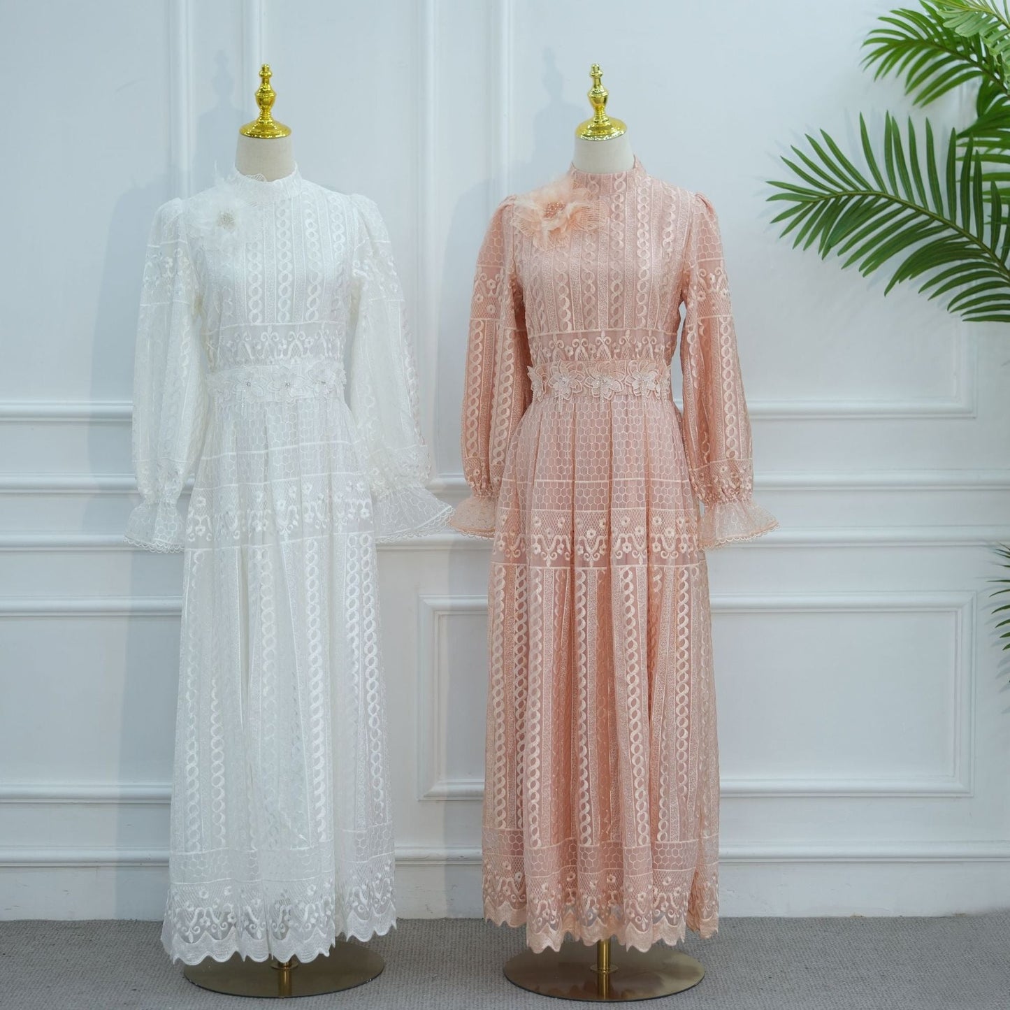 MH134 Elegant Embroidered Double Layer Abaya Dress – Luxury Modest Maxi Gown for Muslim Women