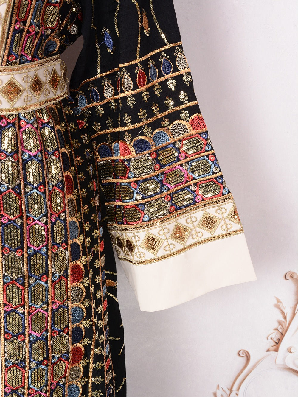 MH130 Luxury Beaded Open Abaya Set – Embroidered Modest Eid Kimono Dress for Muslim Women