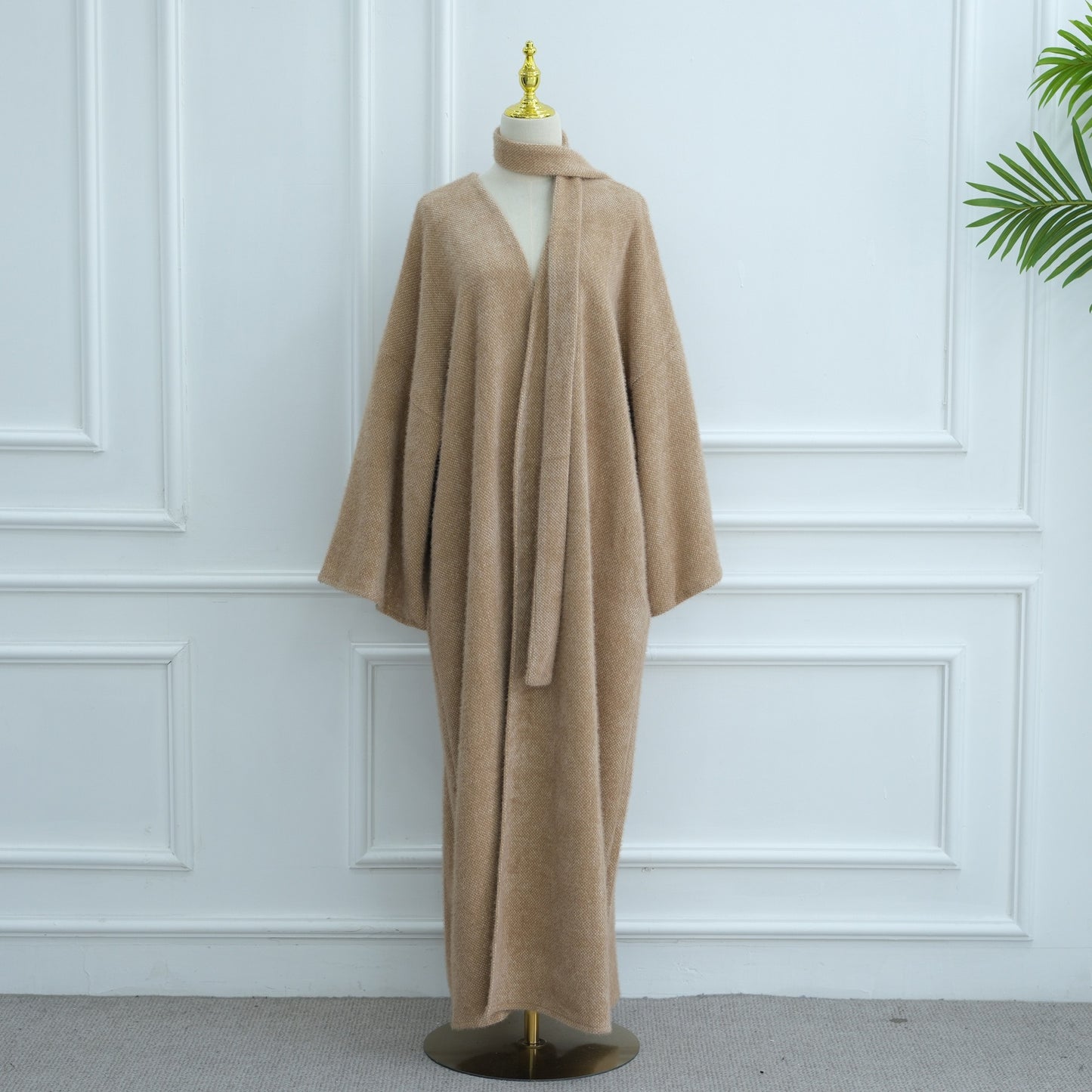 MH97 Velvet Open Abaya Cardigan with Belt – Long Sleeve Modest Outerwear